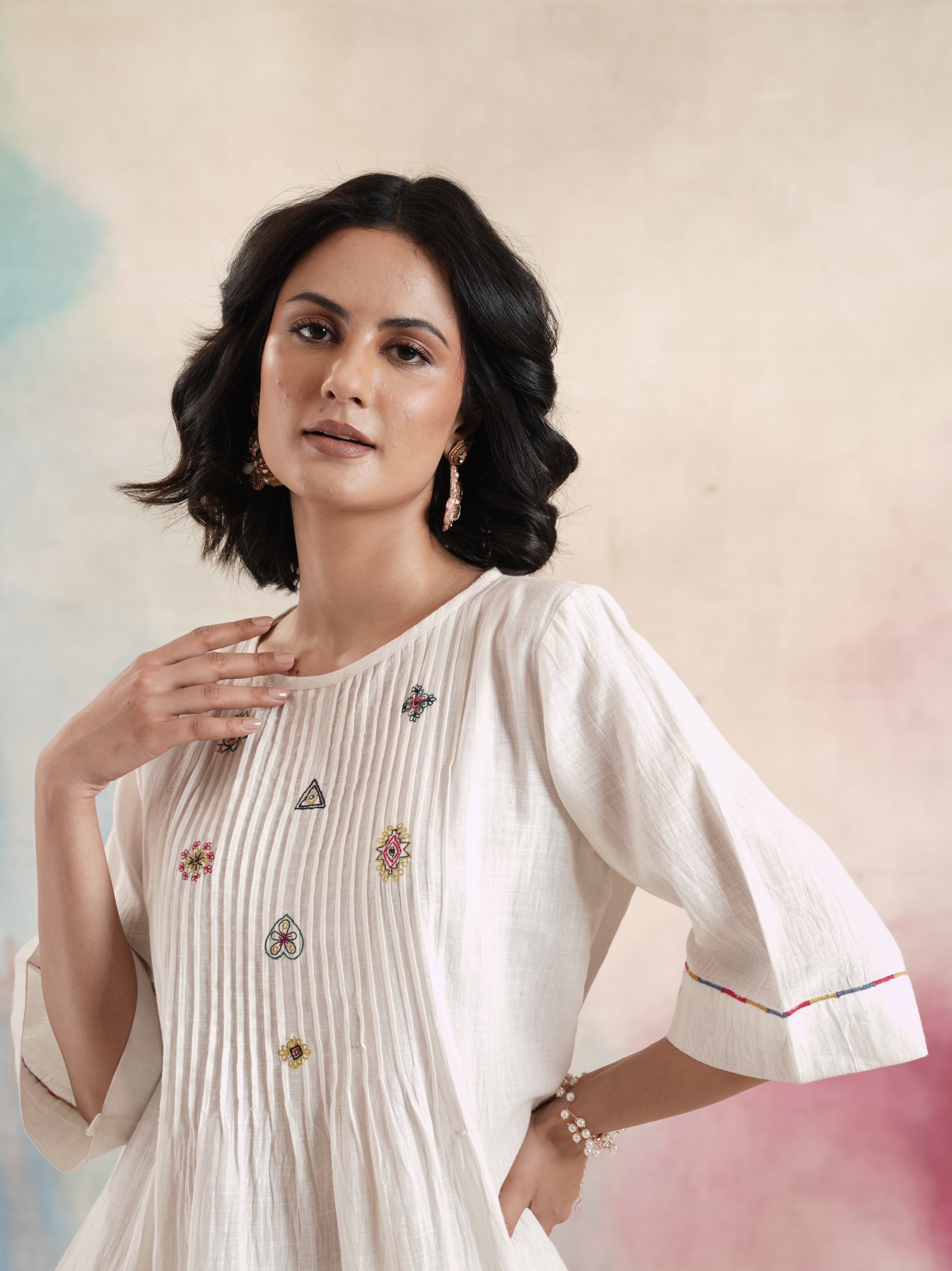 Women's Off White Embroidered Tunic