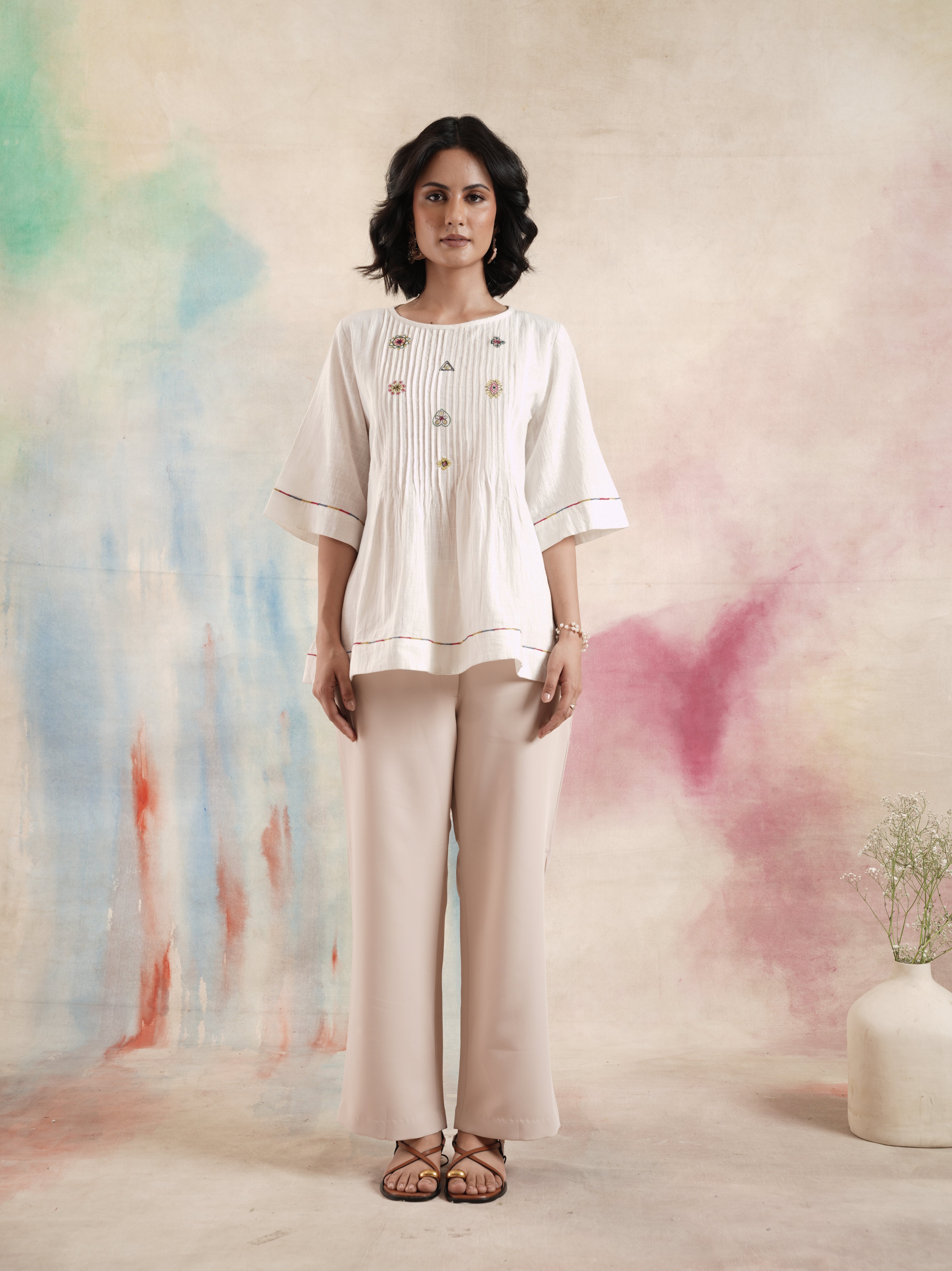 Women's Off White Embroidered Tunic