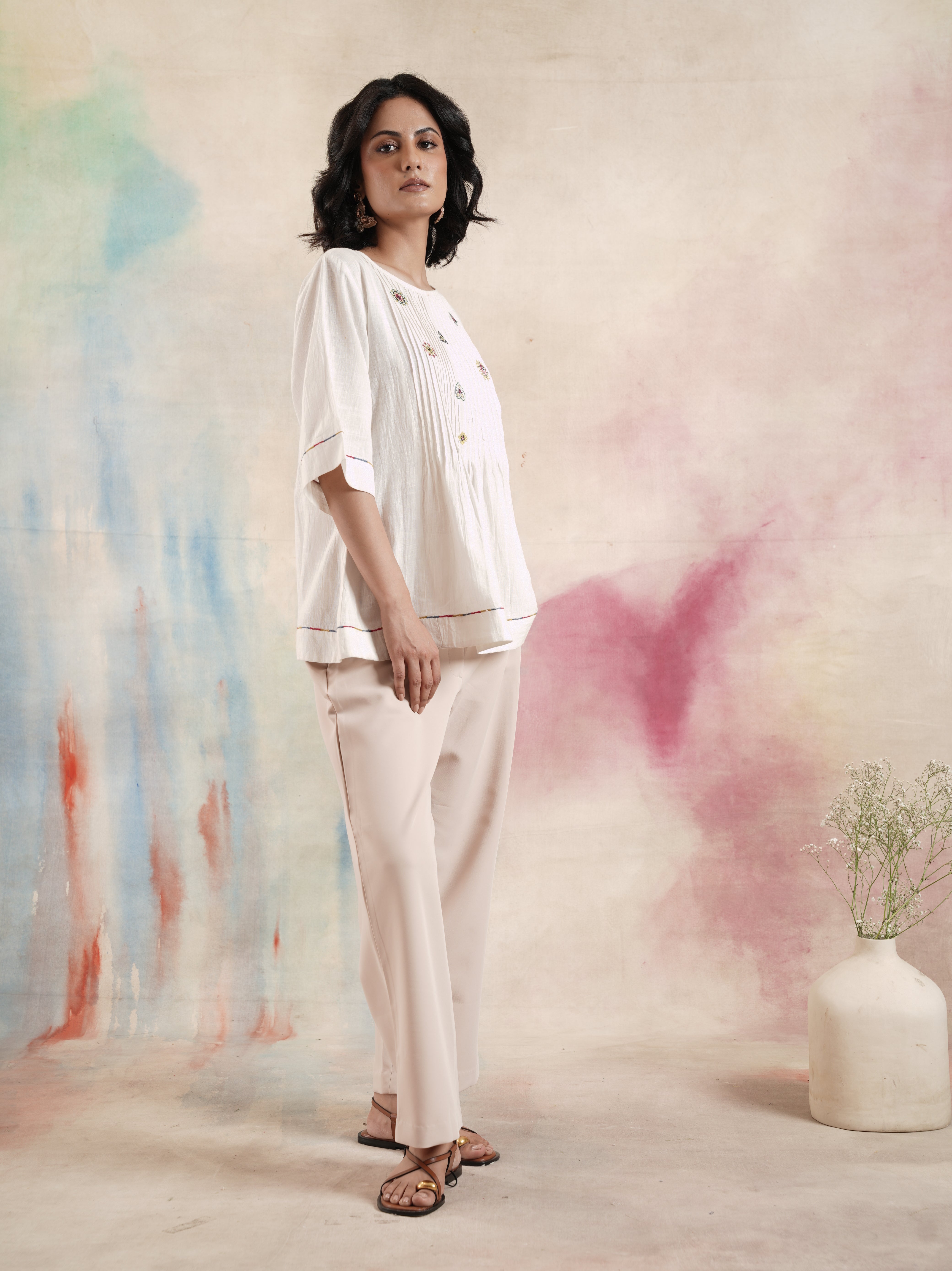 Women's Off White Embroidered Tunic