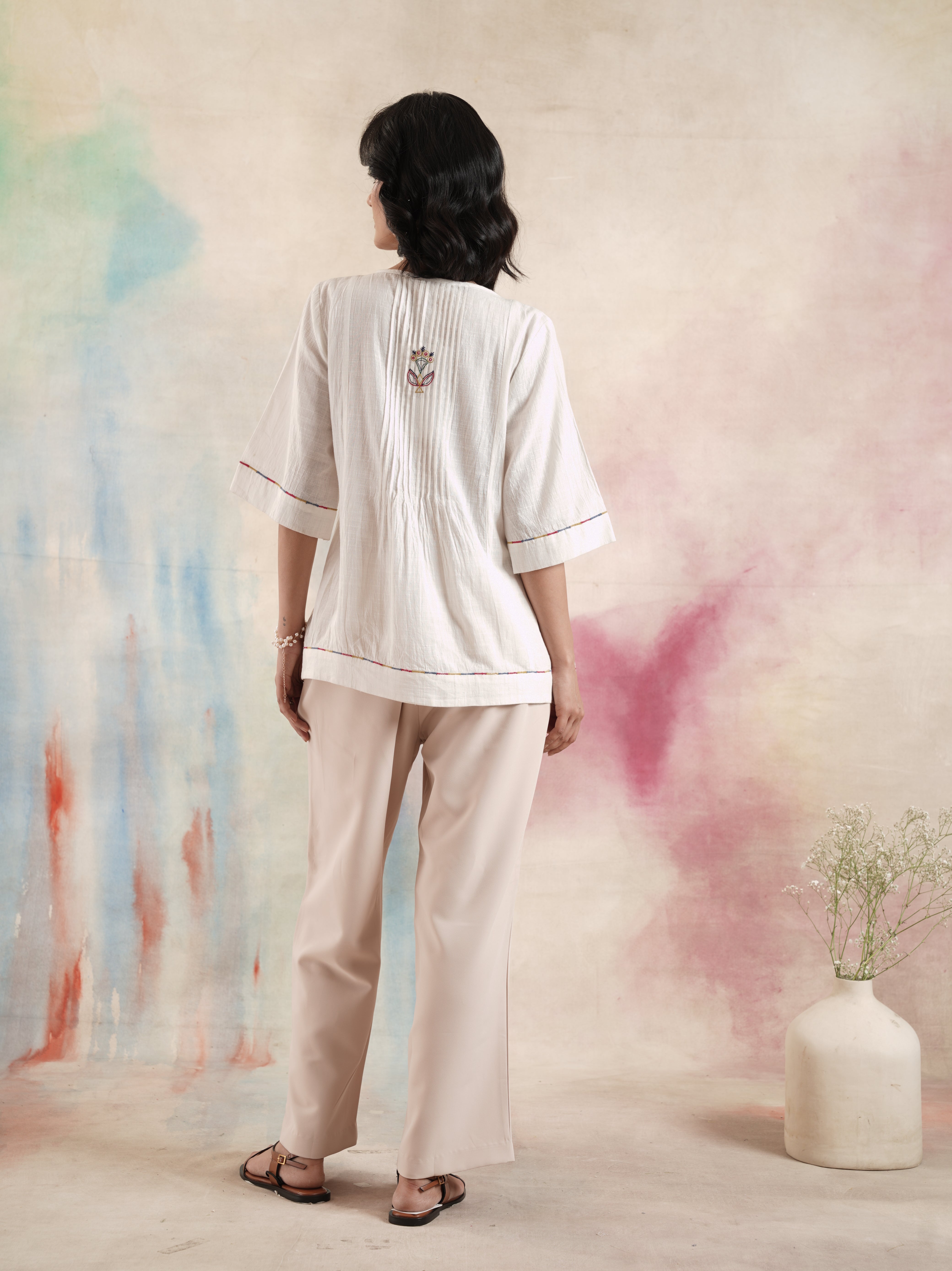 Women's Off White Embroidered Tunic