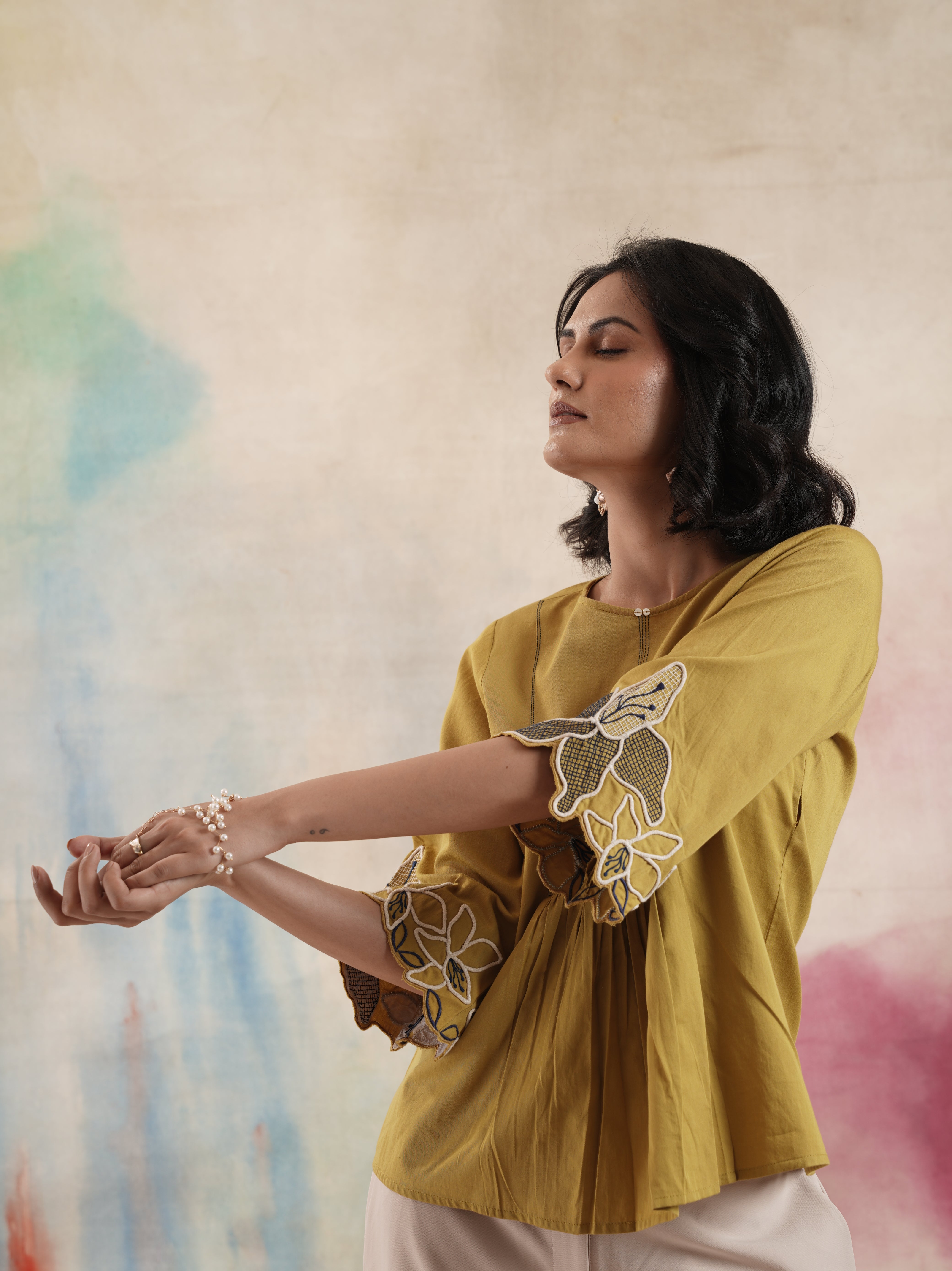 Women's Mustard Embroidered Tunic