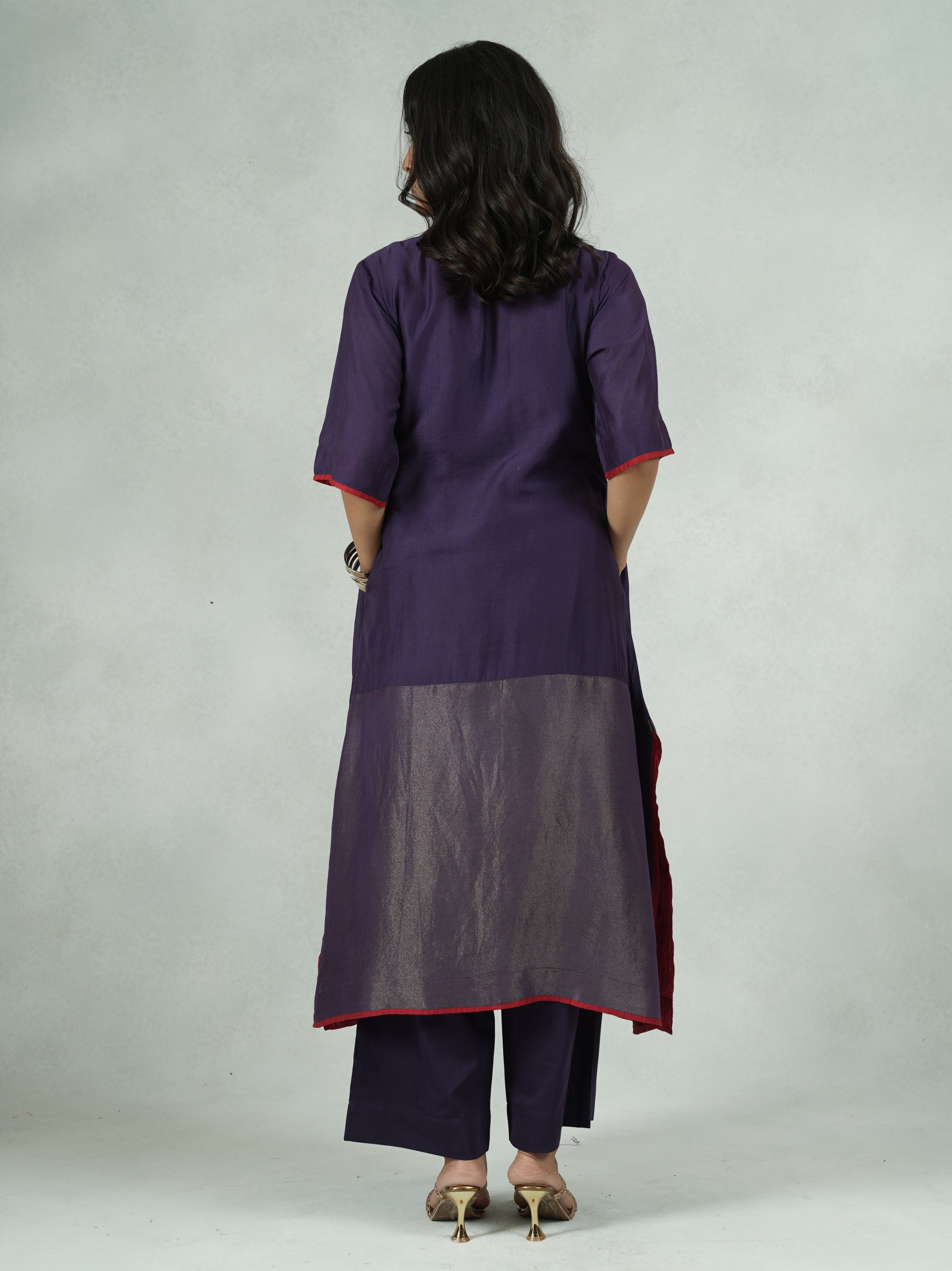 Chanderi Colorblocked Kurta Pant Set – Sonam