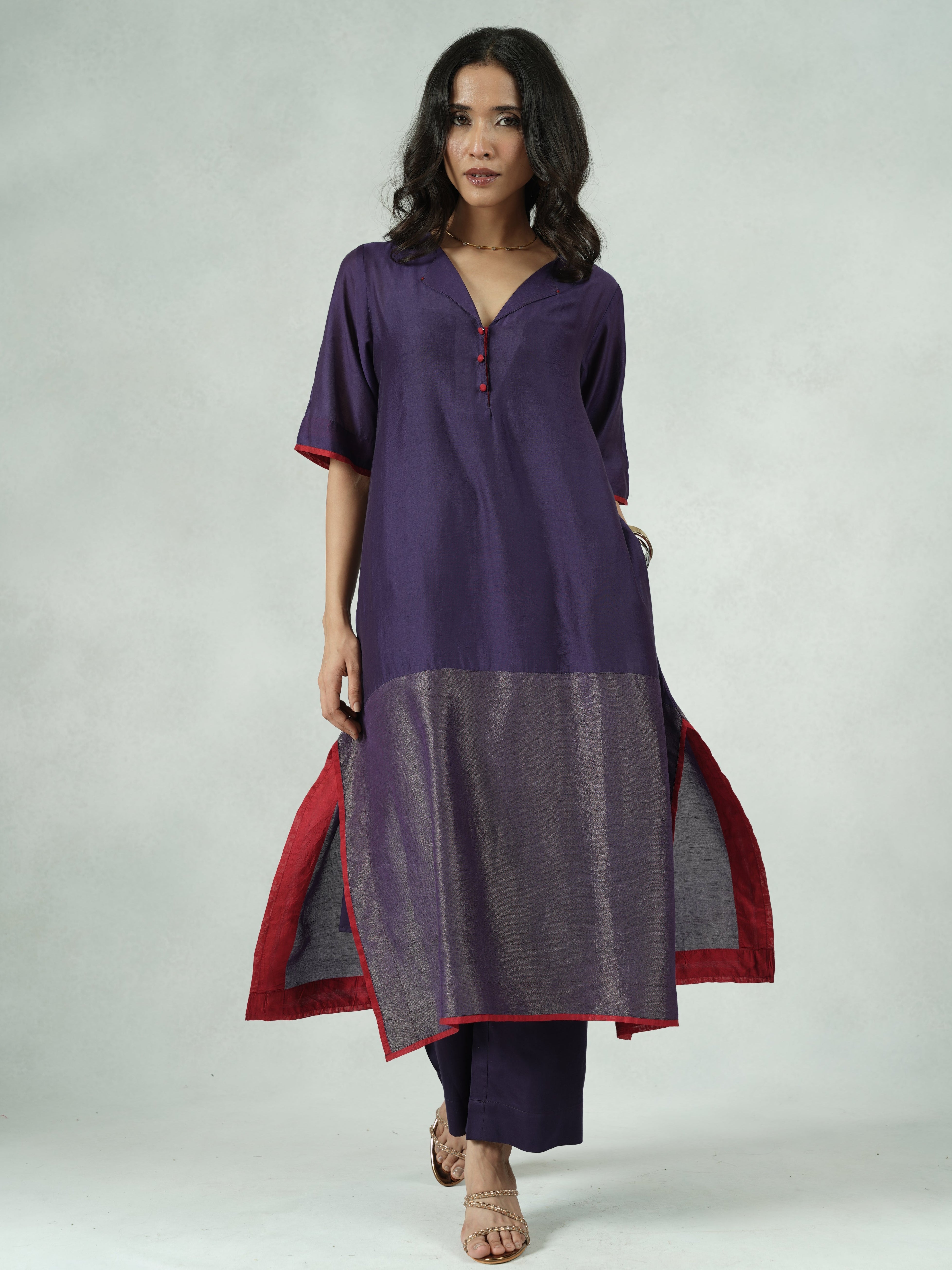 Chanderi Colorblocked Kurta Pant Set – Sonam