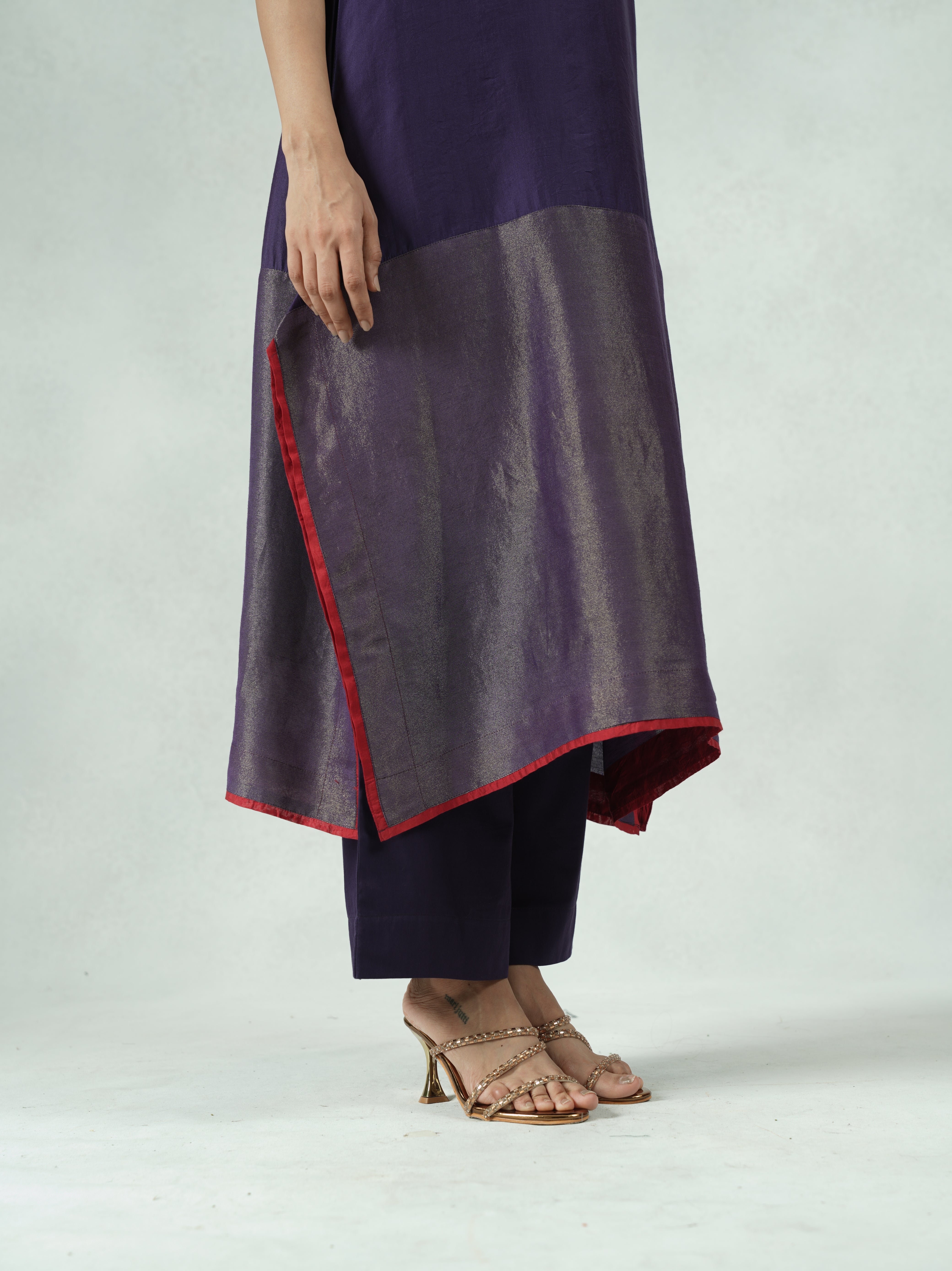 Chanderi Colorblocked Kurta Pant Set – Sonam