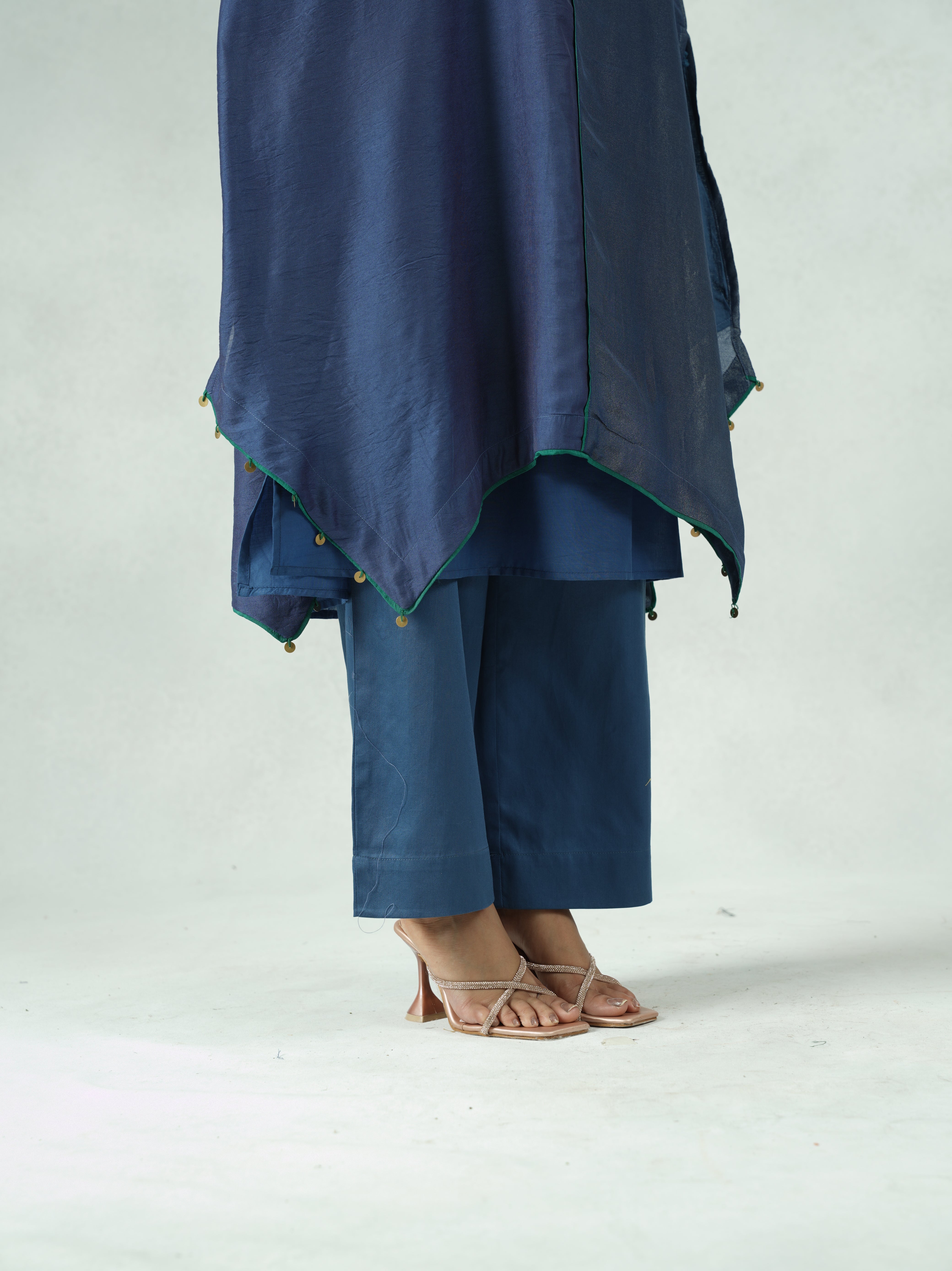 Blue Chanderi High-Low Kurta Pant Set