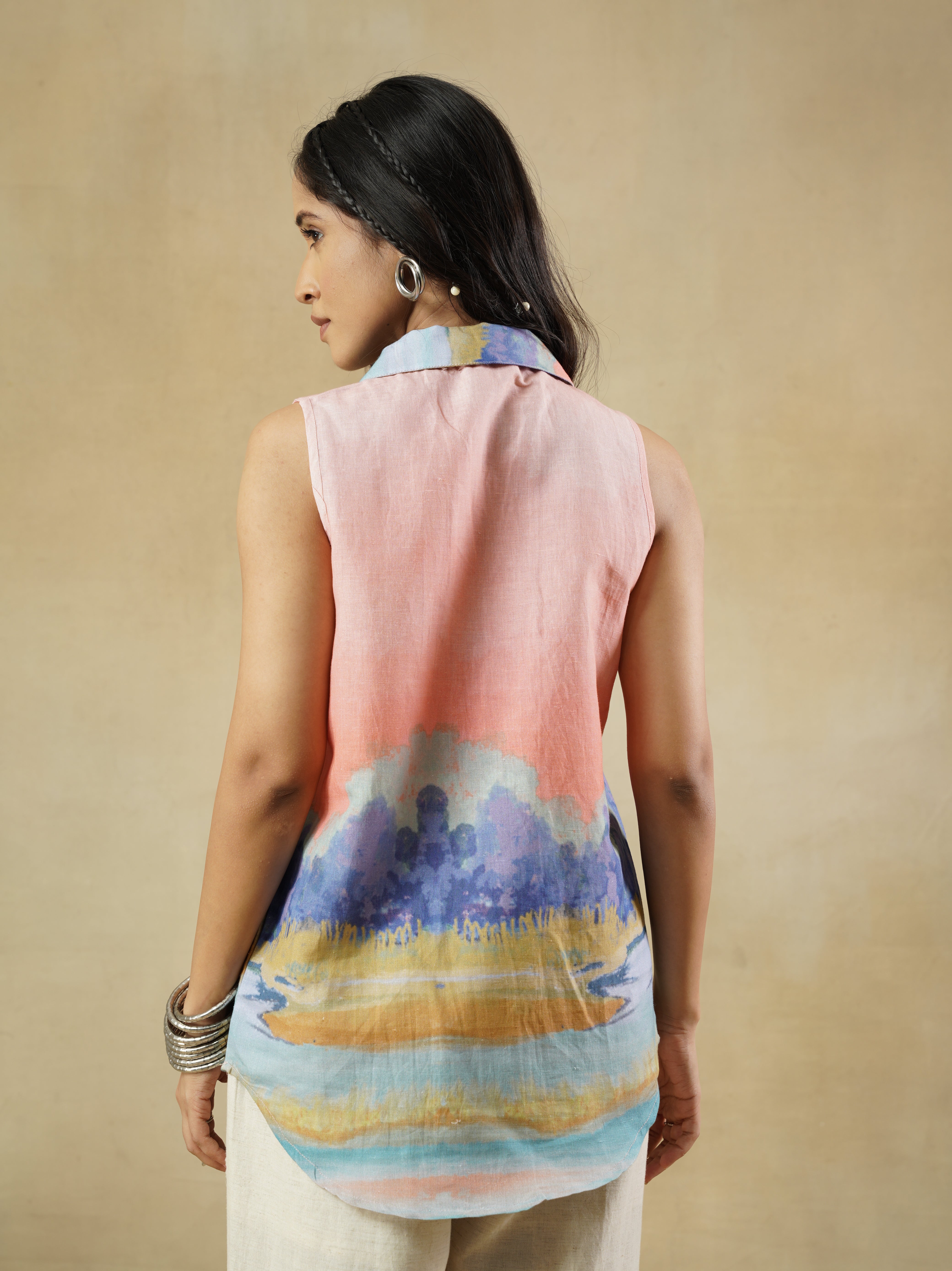 Women’s Sleeveless Multi-Print Linen Blend Tunic