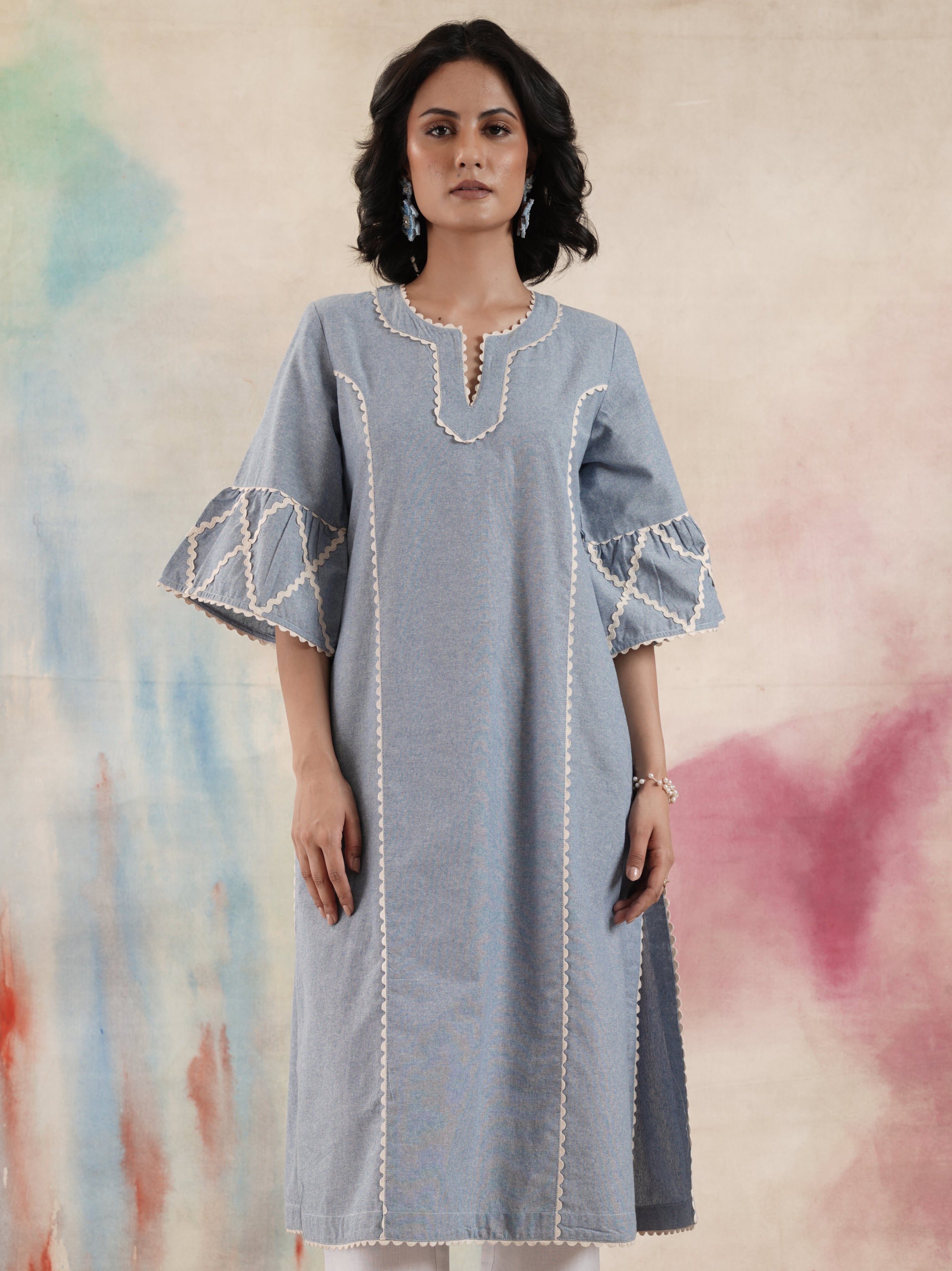 Women's Lace Detailed Chambray Kurta