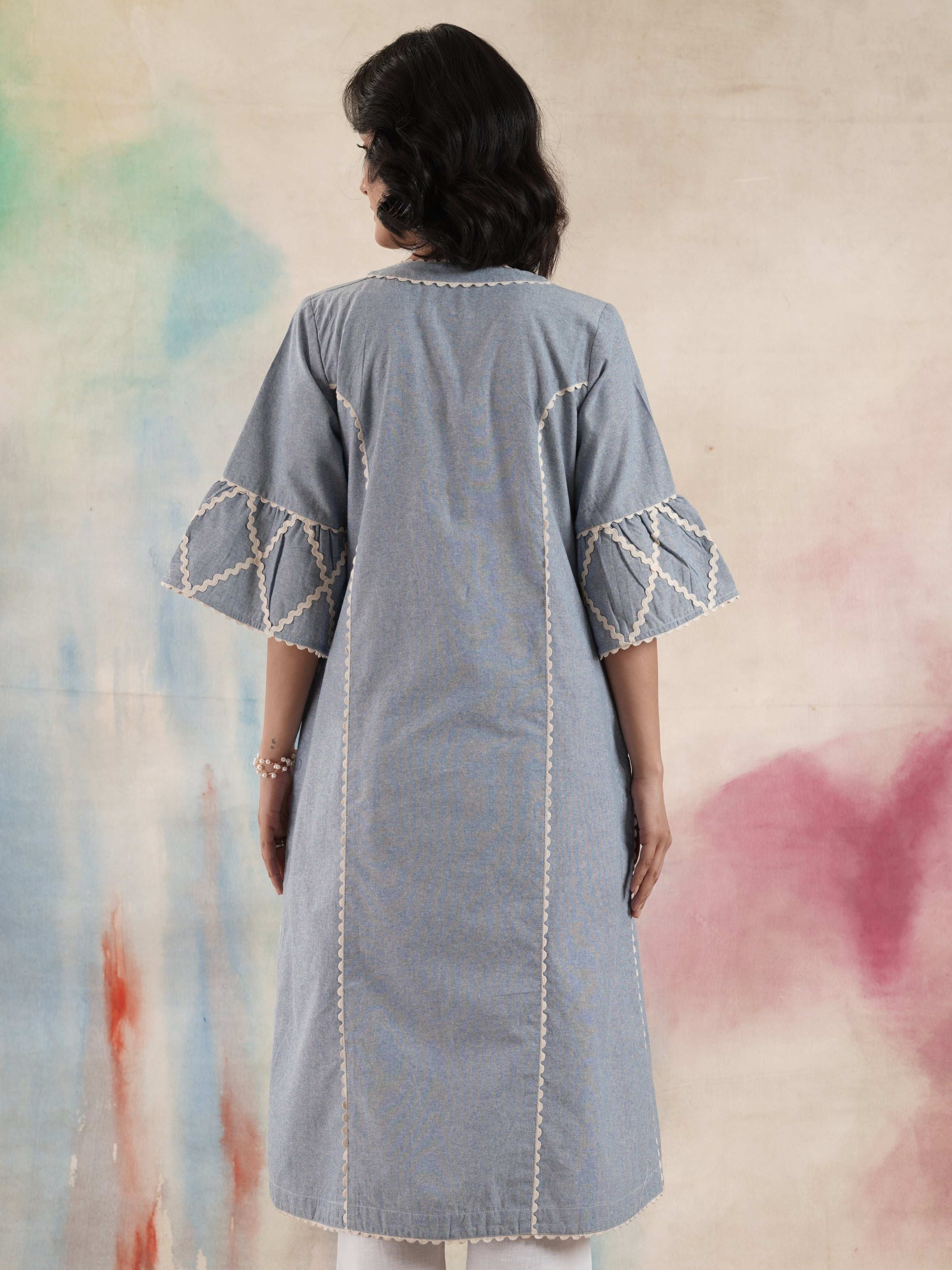 Women's Lace Detailed Chambray Kurta