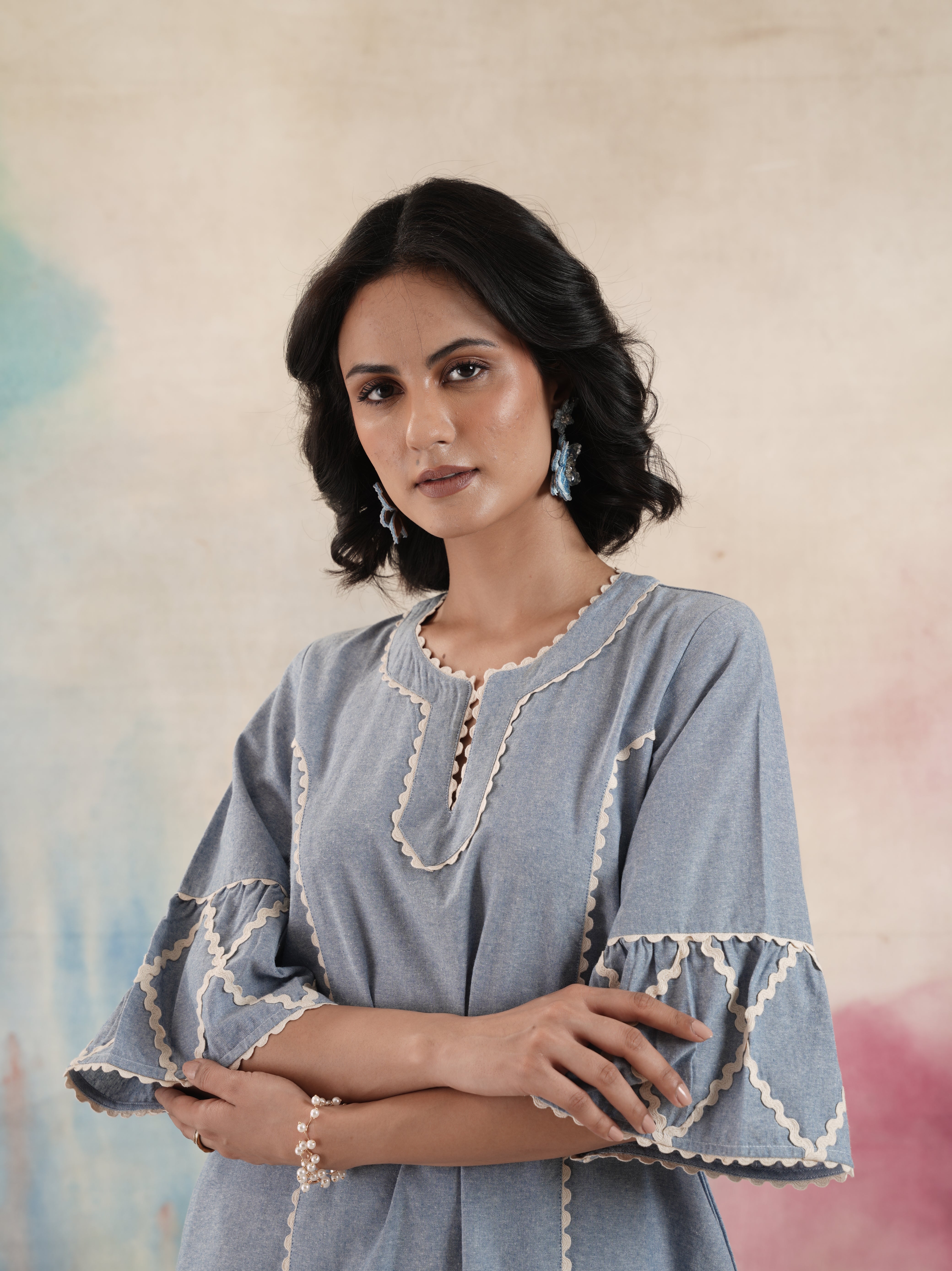 Women's Lace Detailed Chambray Kurta