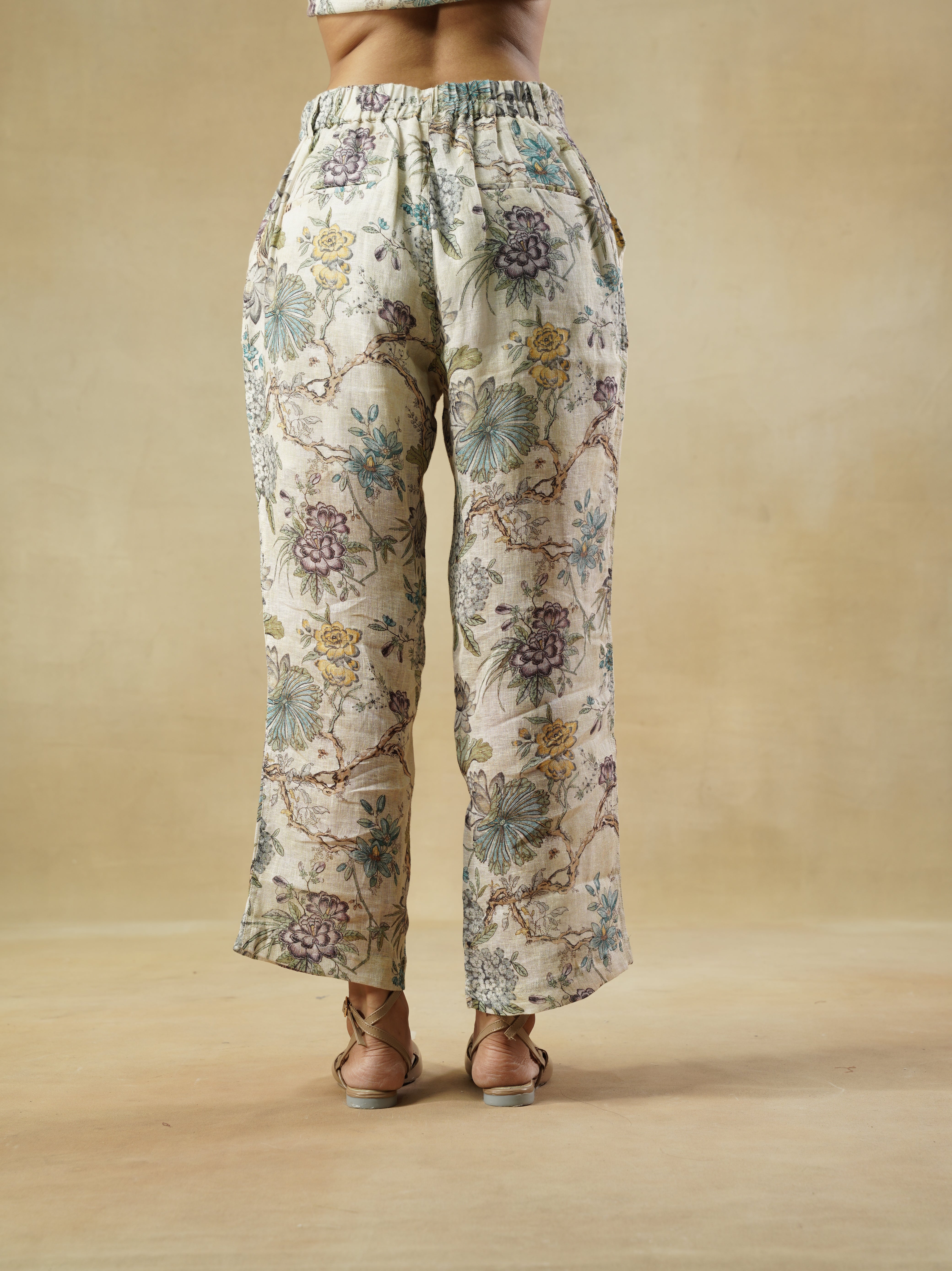 Multi color Floral Printed Linen Trouser