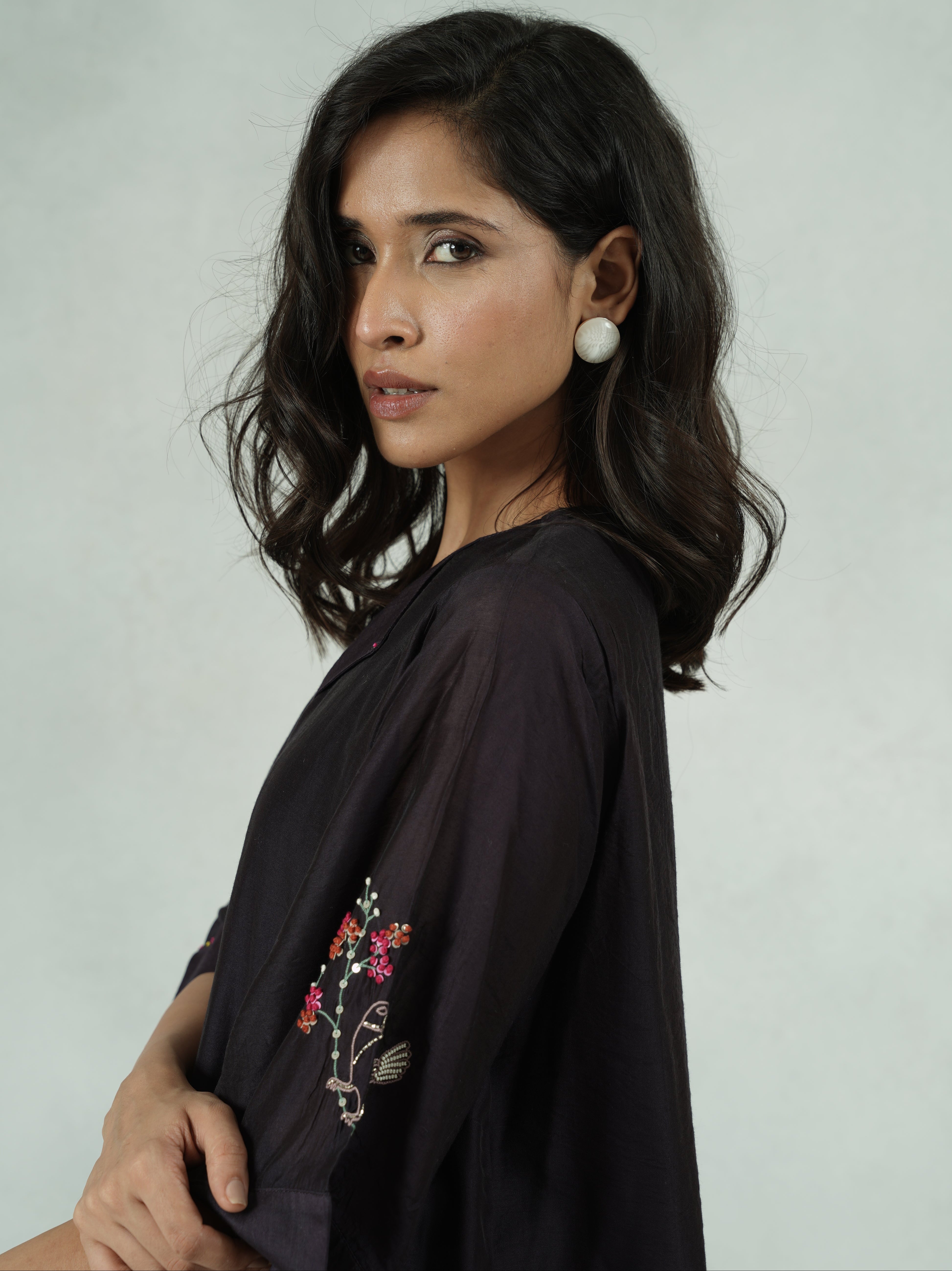 Purple Chanderi Hand-Embroidered Co-ord Set