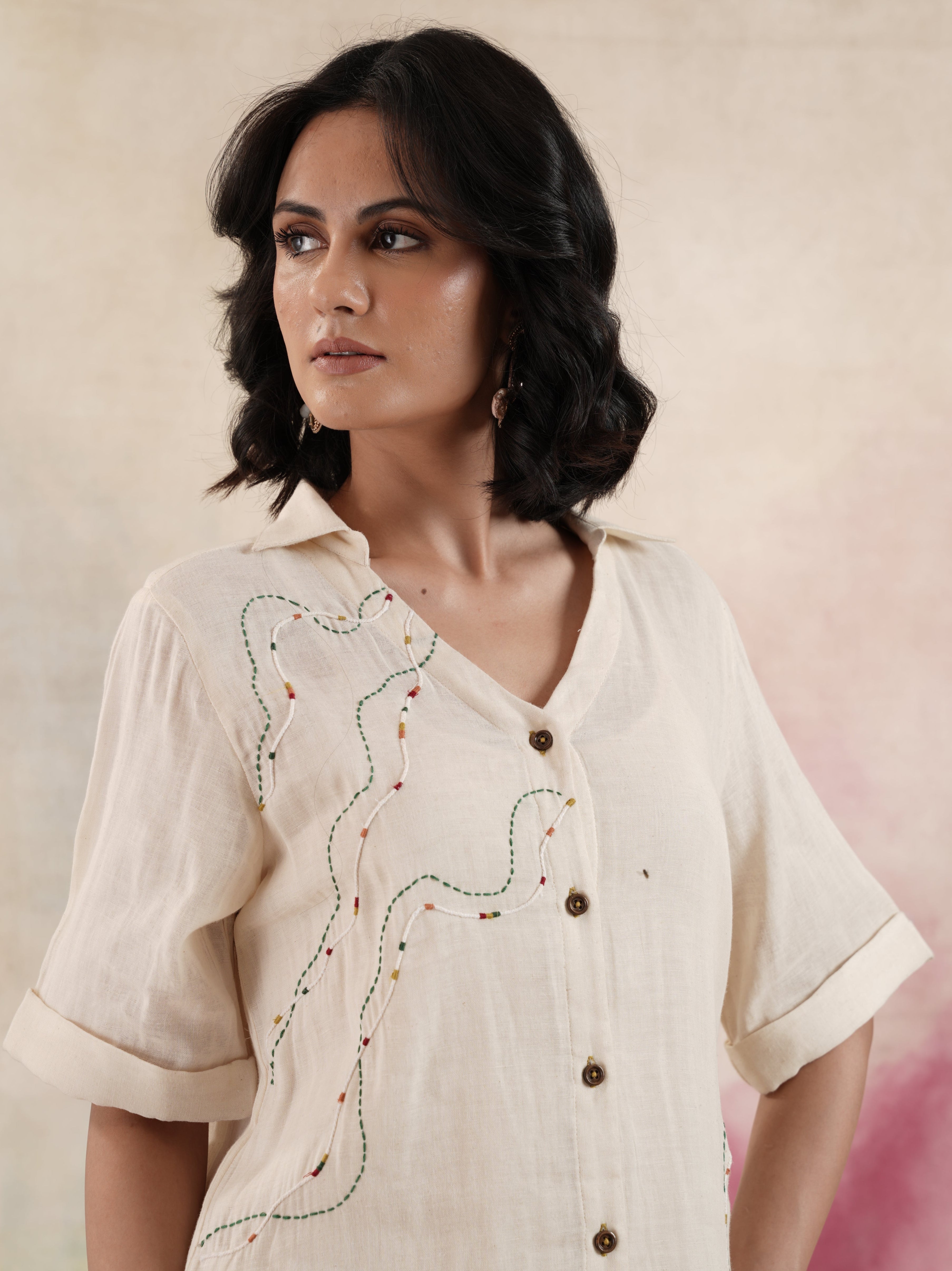 Women's Half Sleeves Cotton Embroidered Shirt