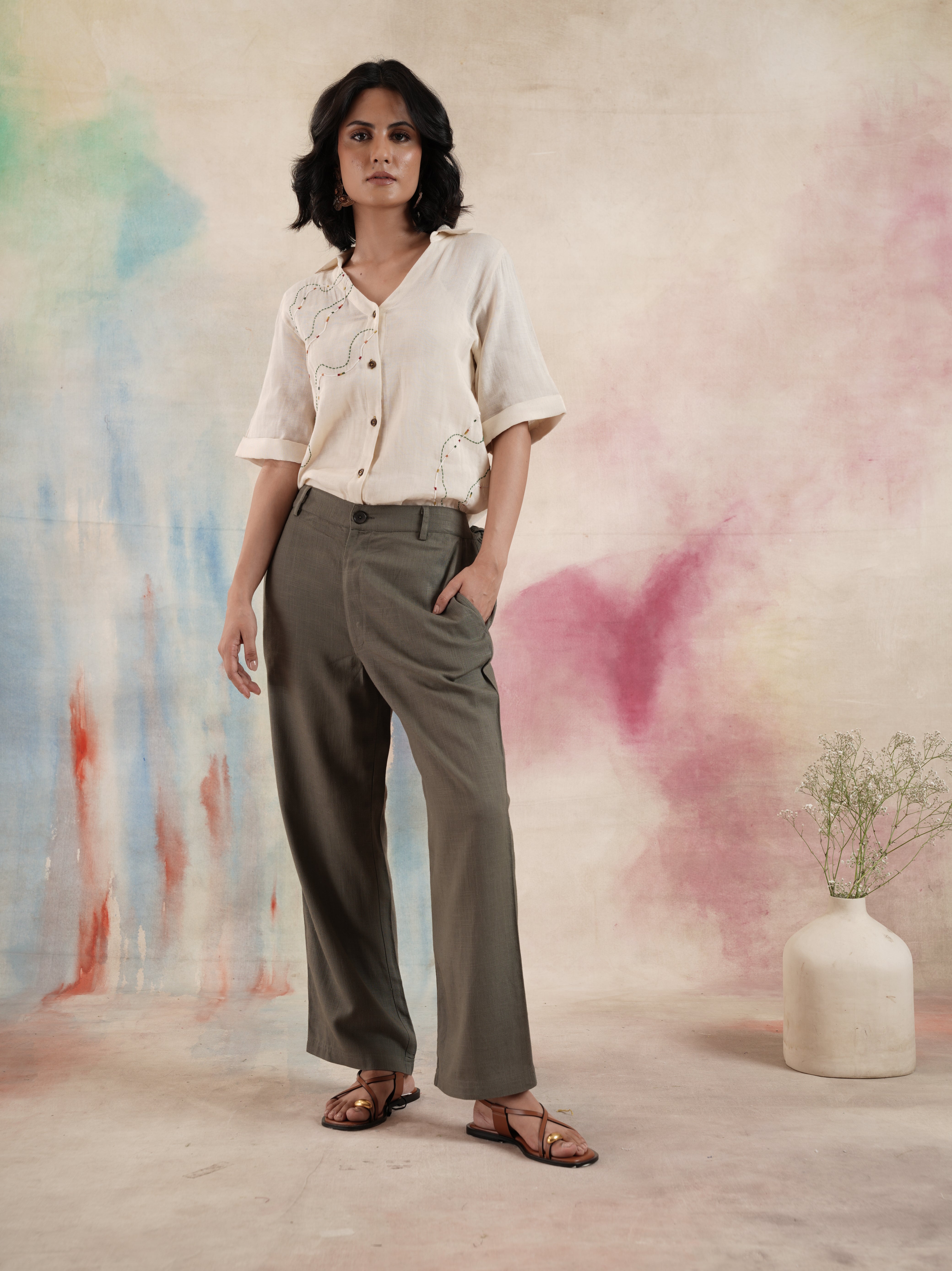 Women's Linen Viscose Straight Fit Trousers