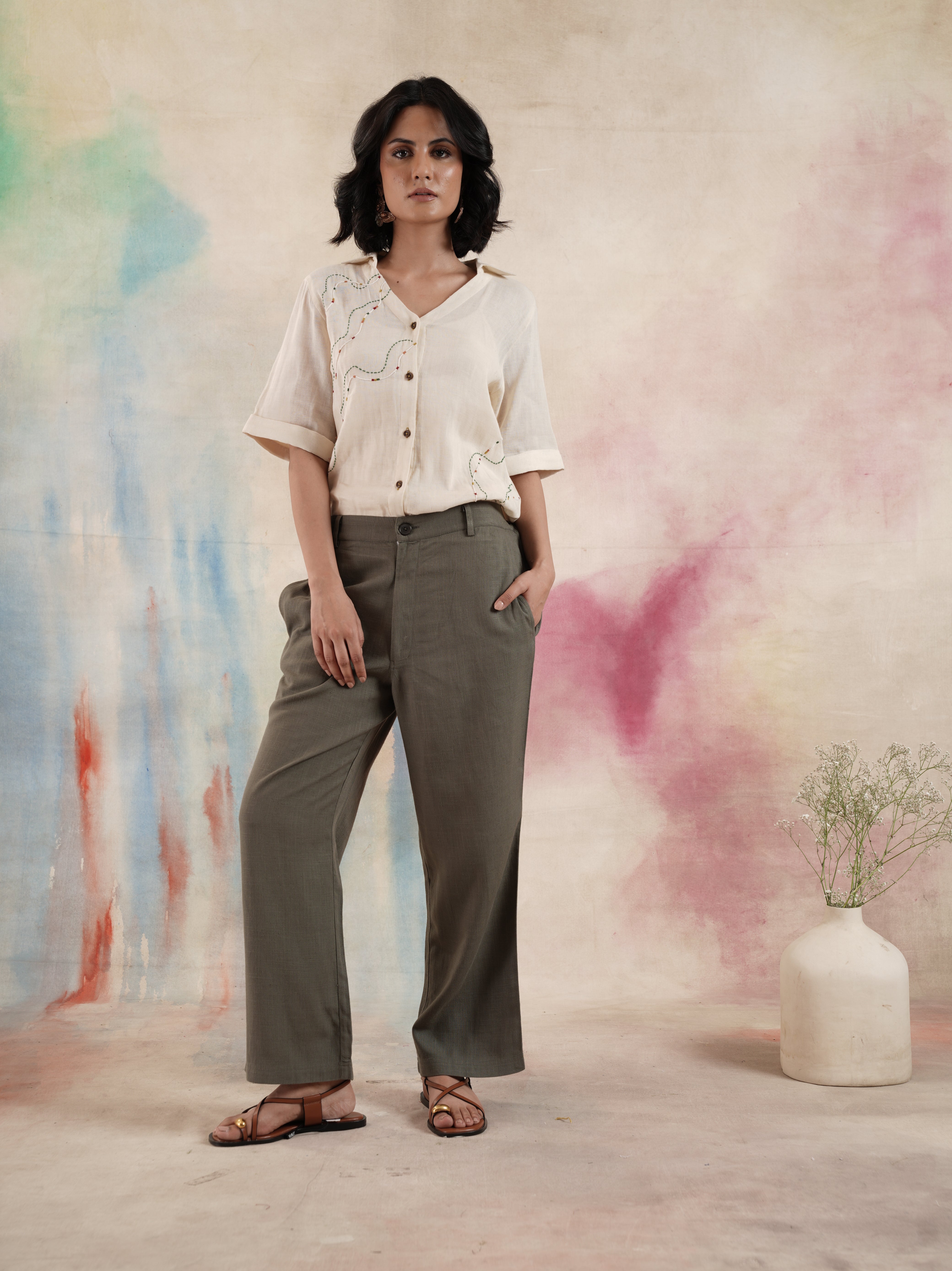 Women's Linen Viscose Straight Fit Trousers