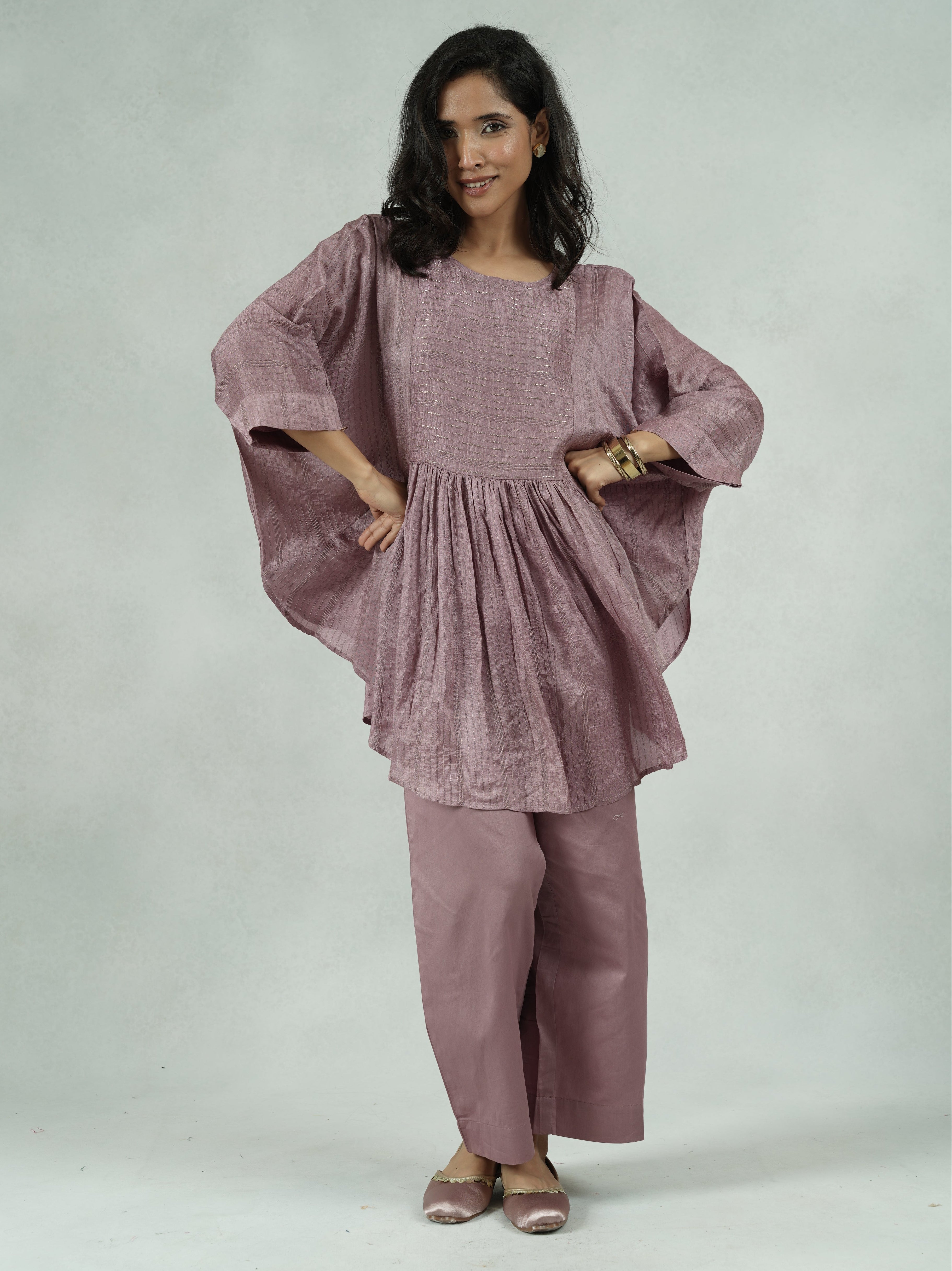 Handcrafted Dola Silk Kaftan Co-Ord Set with Coin Detailing – Kamala