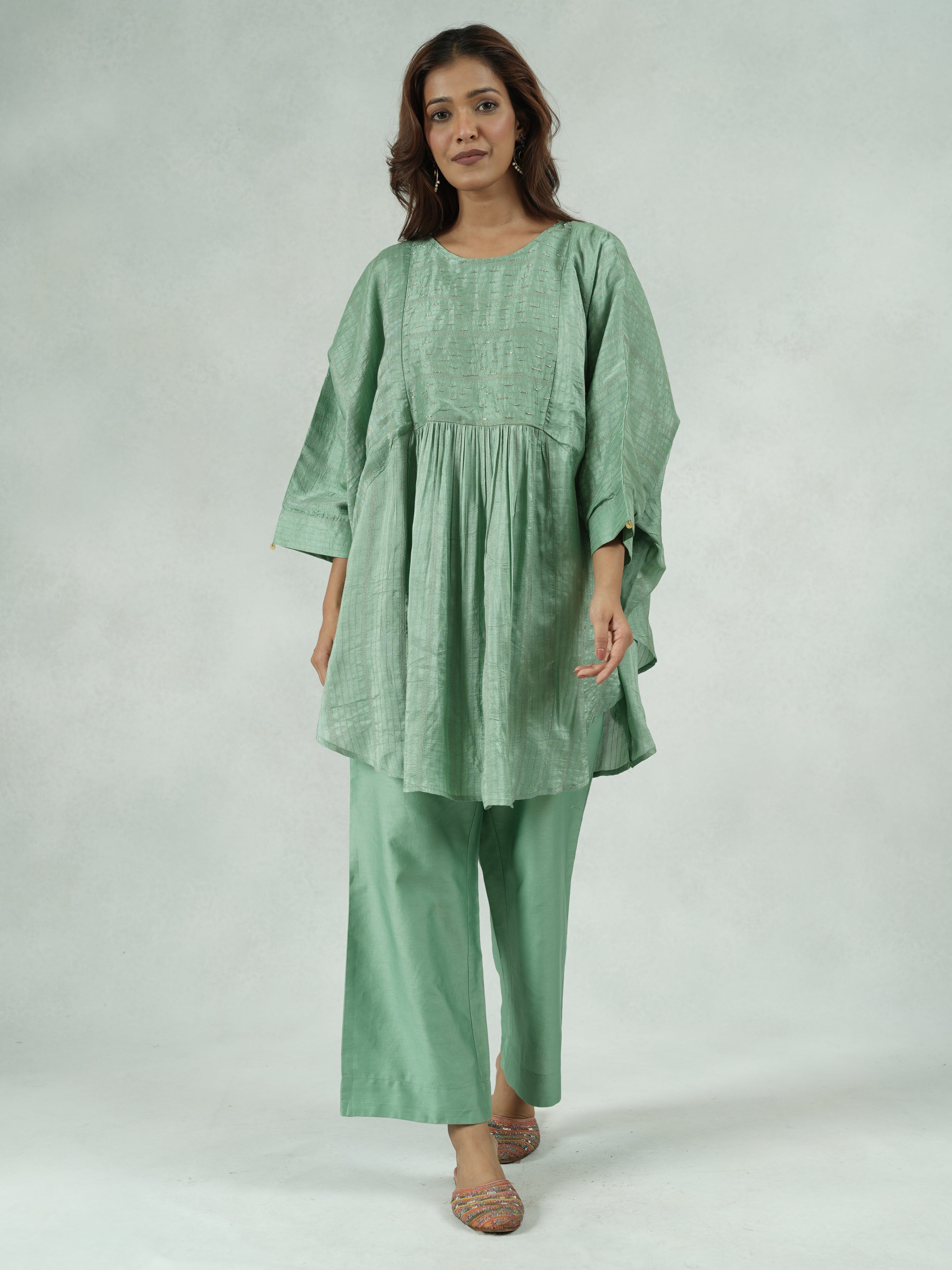 Handcrafted Dola Silk Kaftan Co-Ord Set with Coin Detailing – Kamini