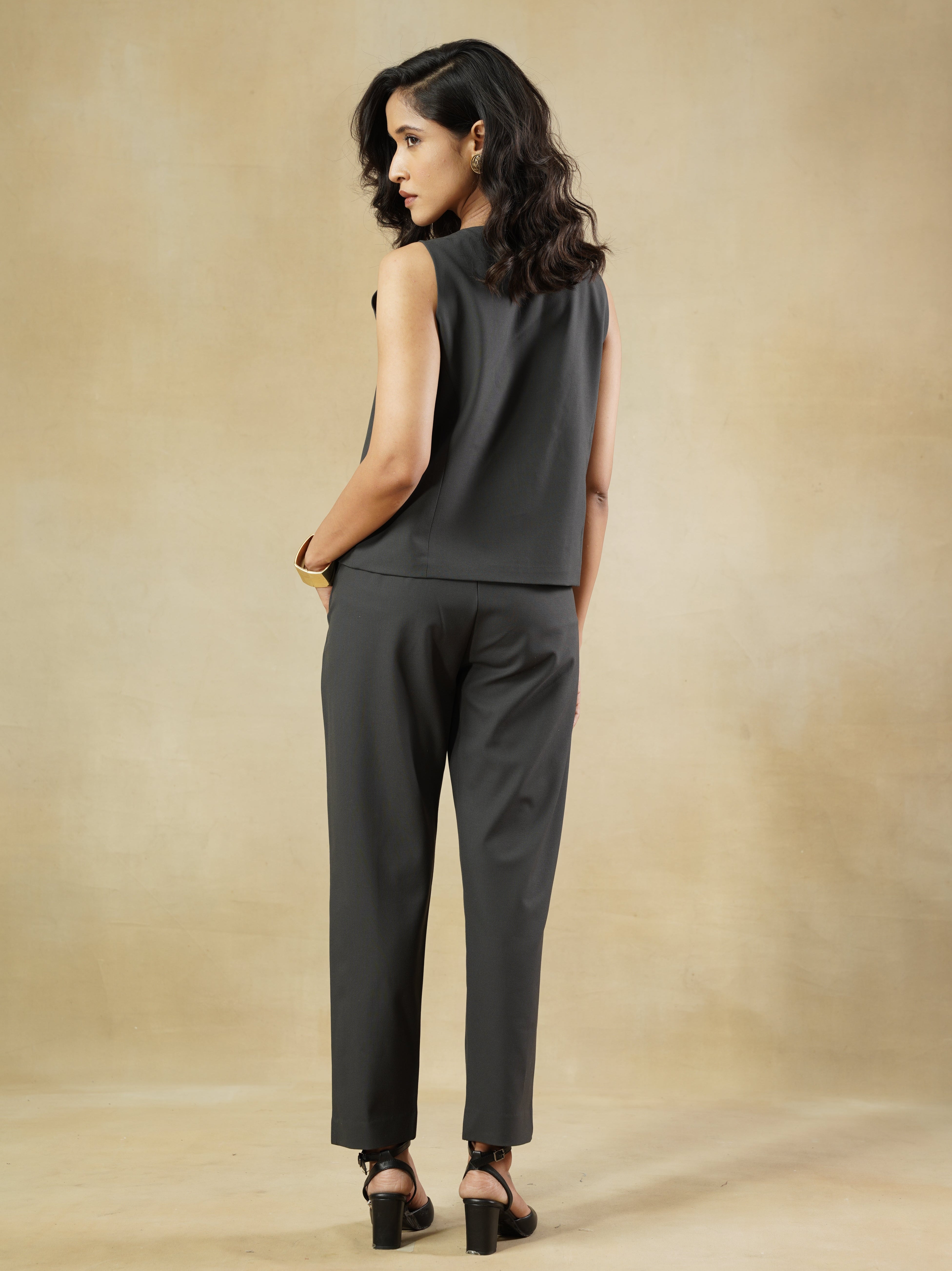 Grey Viscose Blend Trousers with Half-Elasticated Waistband – Nicole