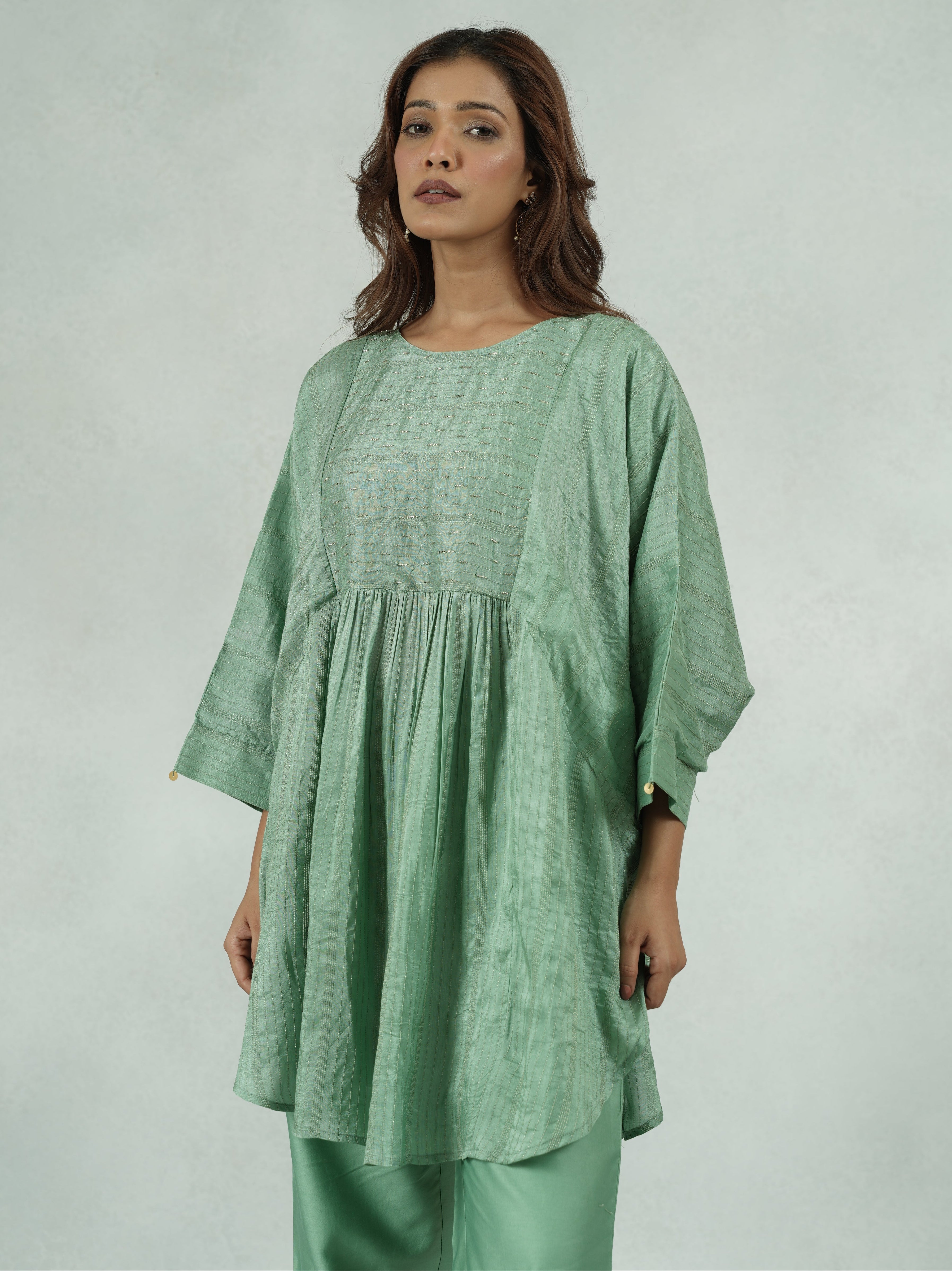 Handcrafted Dola Silk Kaftan Co-Ord Set with Coin Detailing – Kamini