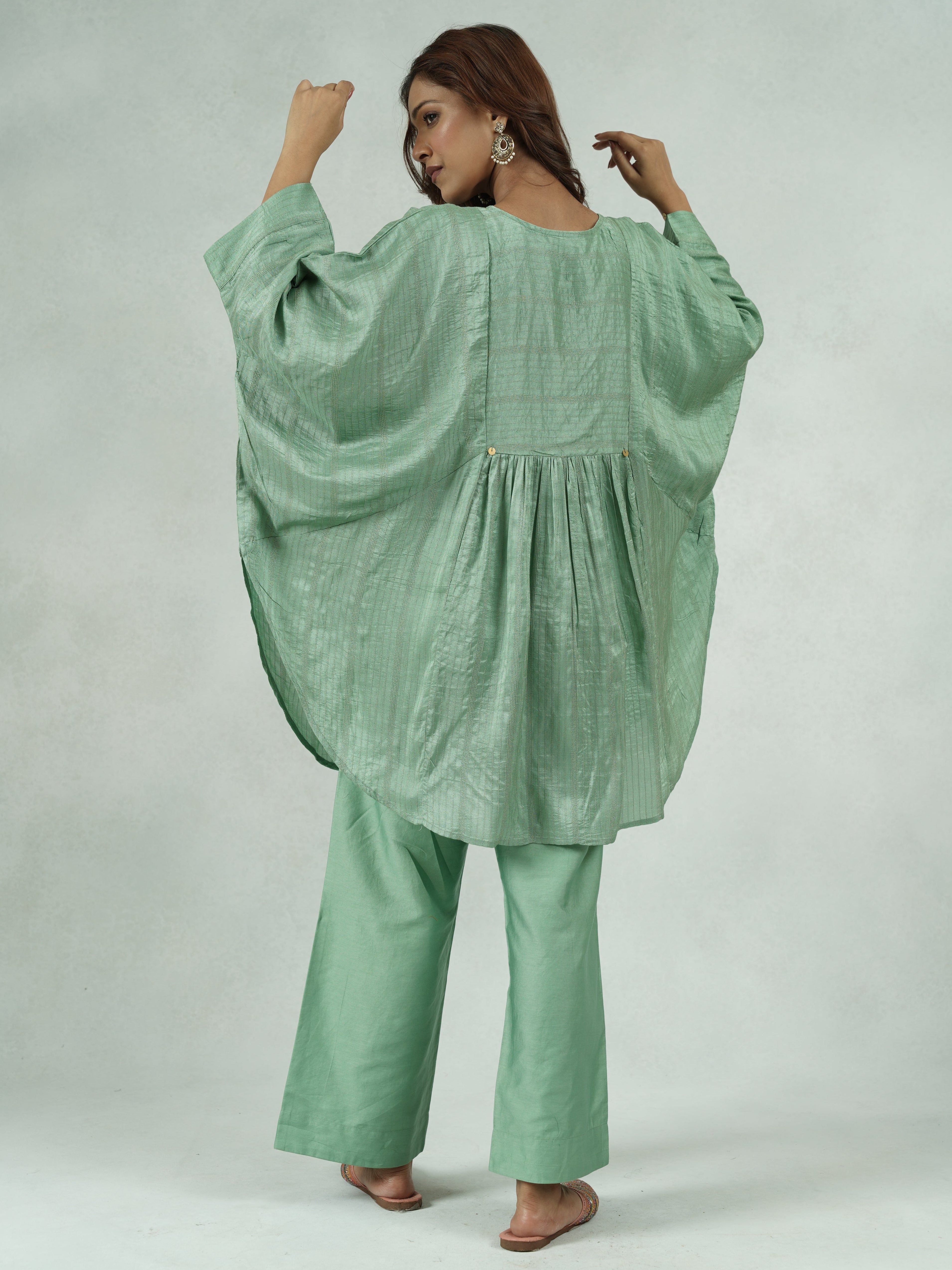 Handcrafted Dola Silk Kaftan Co-Ord Set with Coin Detailing – Kamini