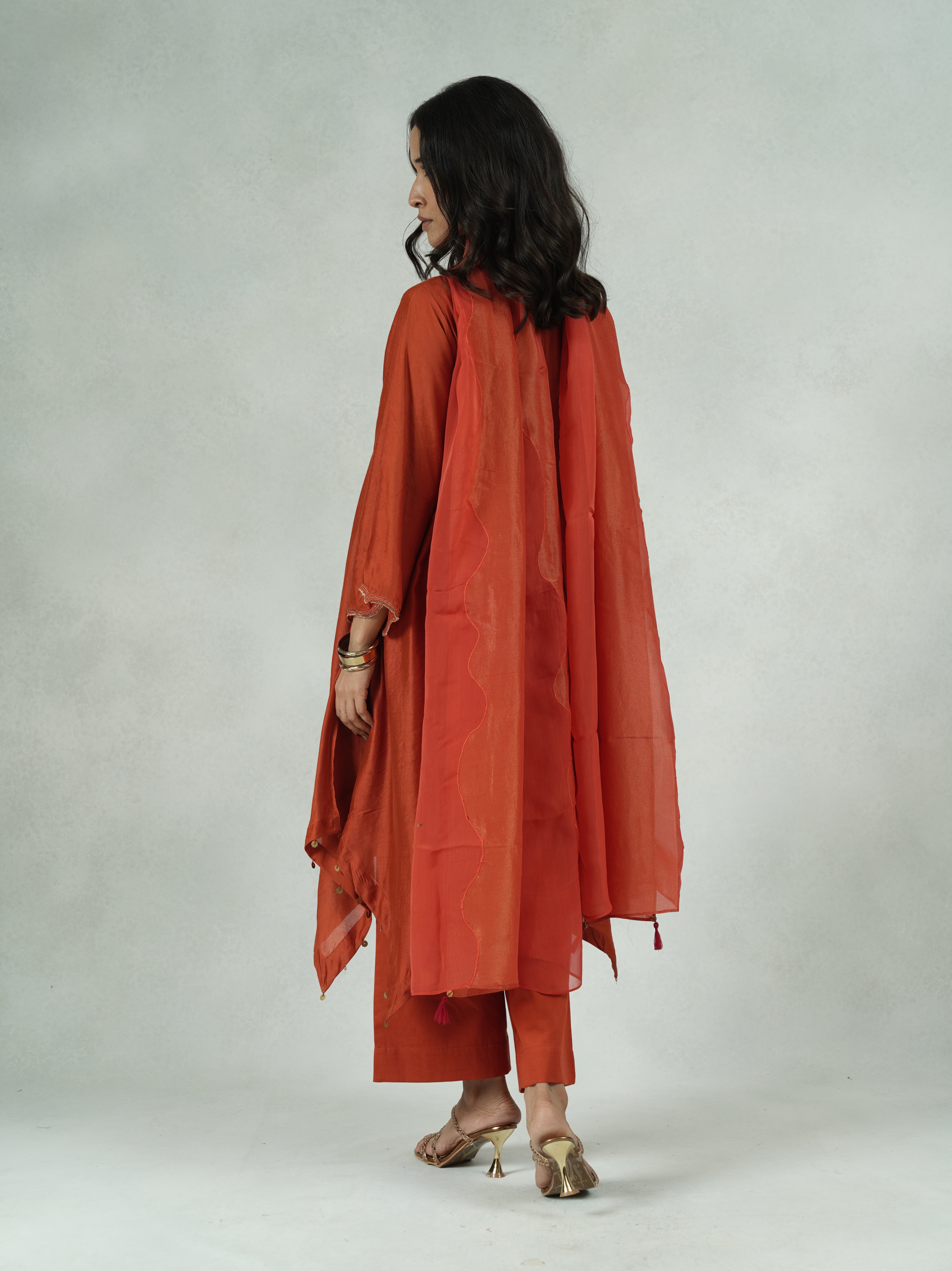 Chanderi Hand-Embroidered Kurta Pant Dupatta Set – Heena