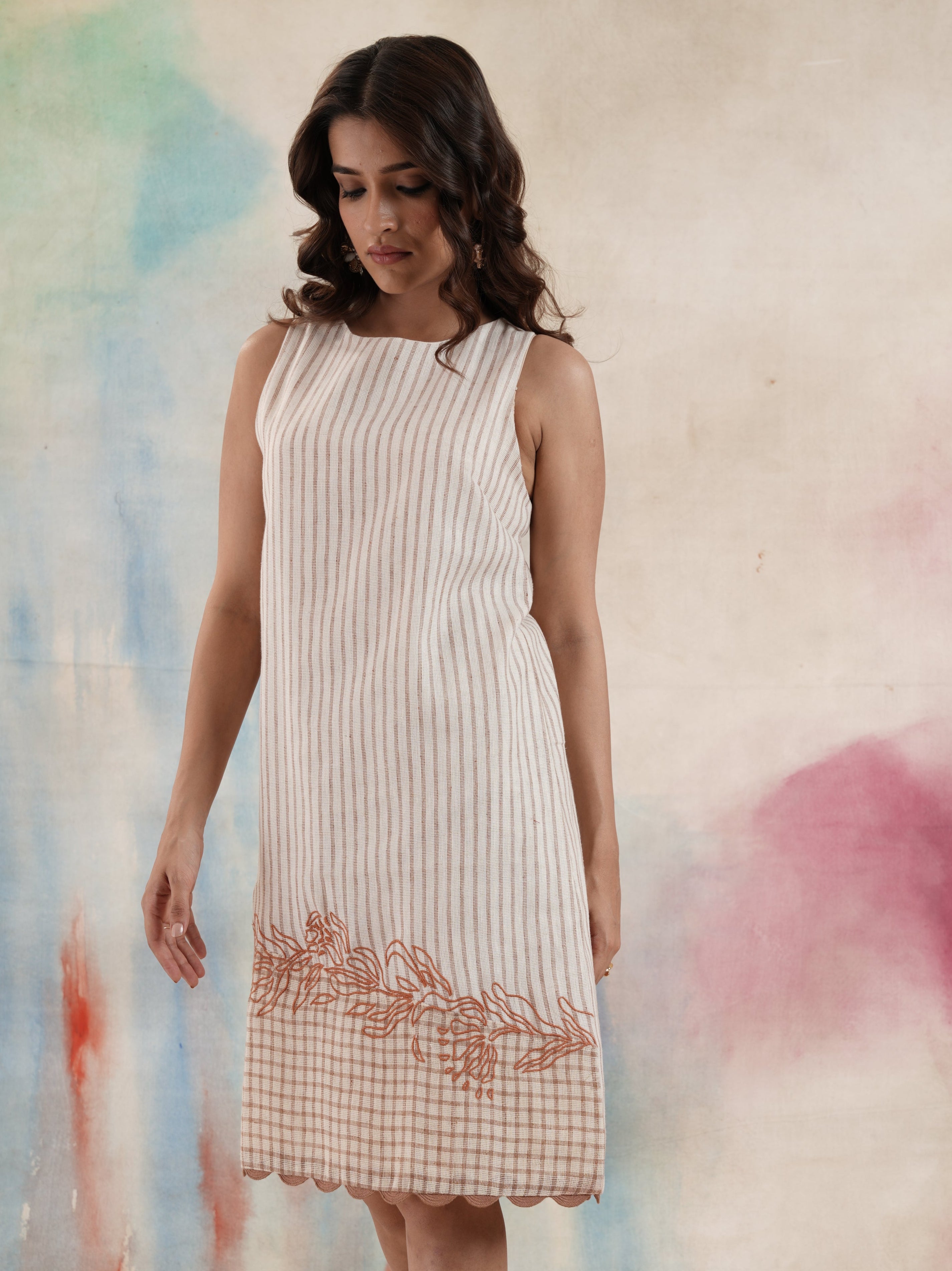 Women's Pattern Blocked Embroidered Dress