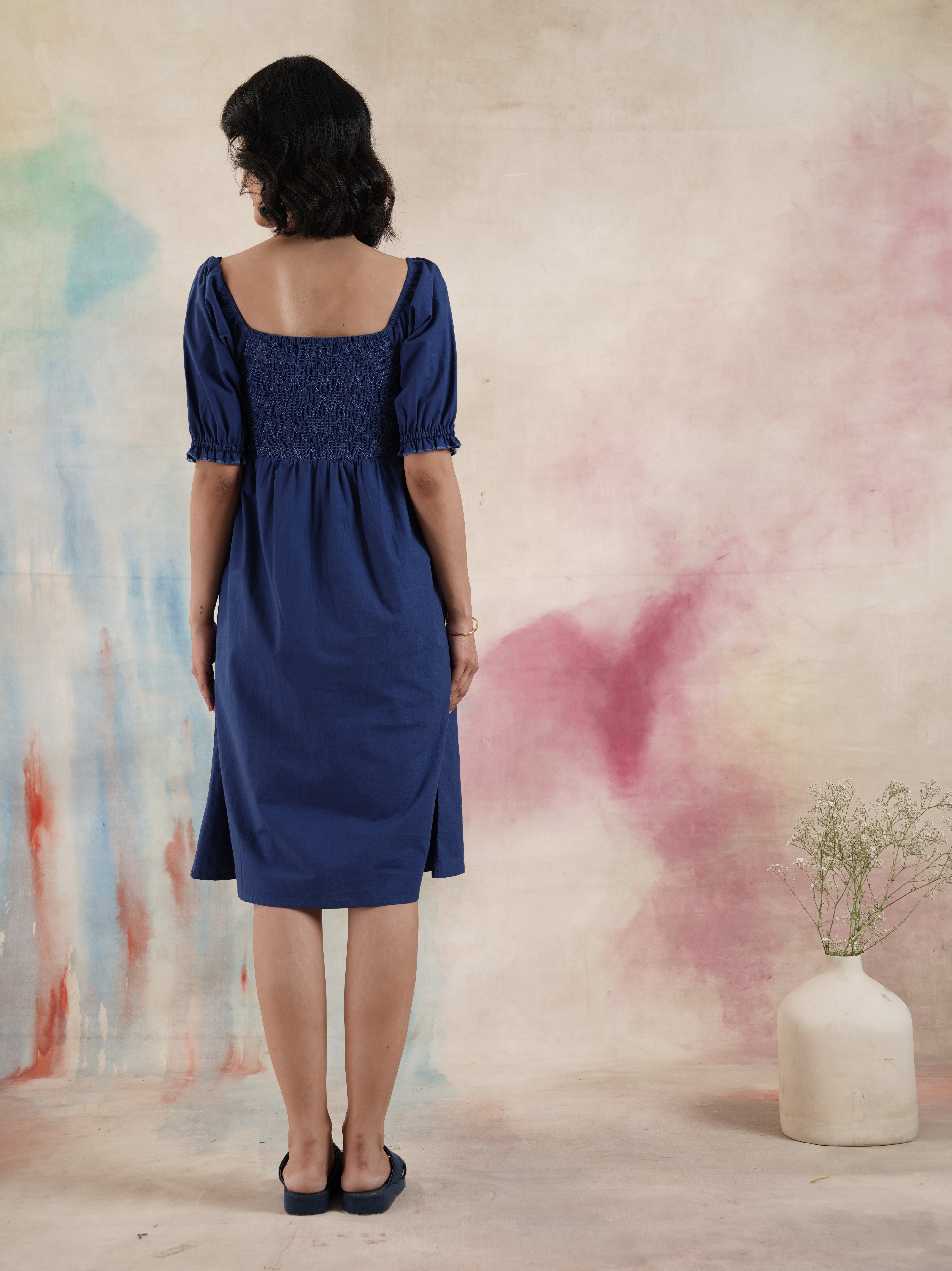 Women's Smocked Cotton Ankle Length Dress