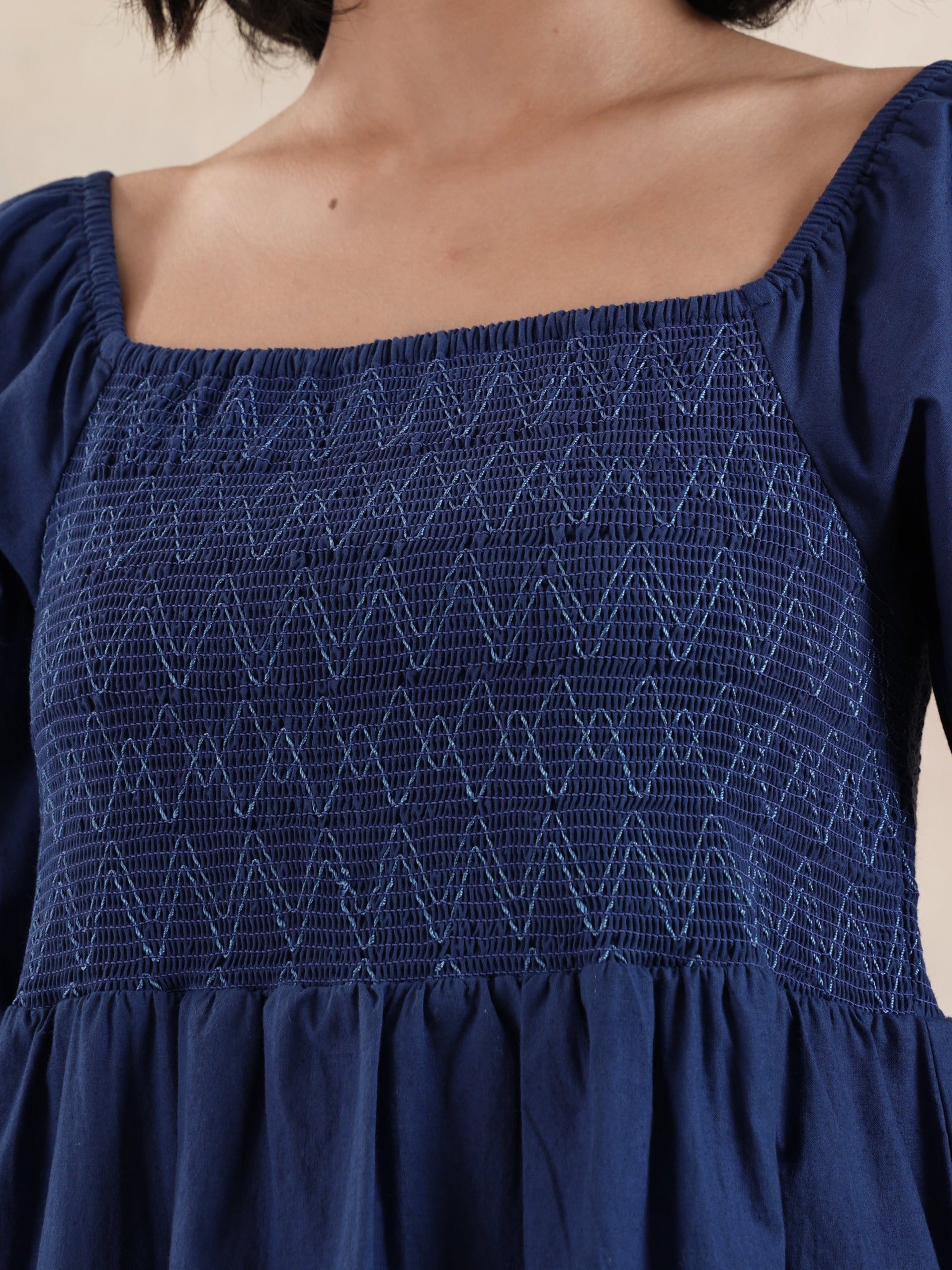 Women's Smocked Cotton Ankle Length Dress