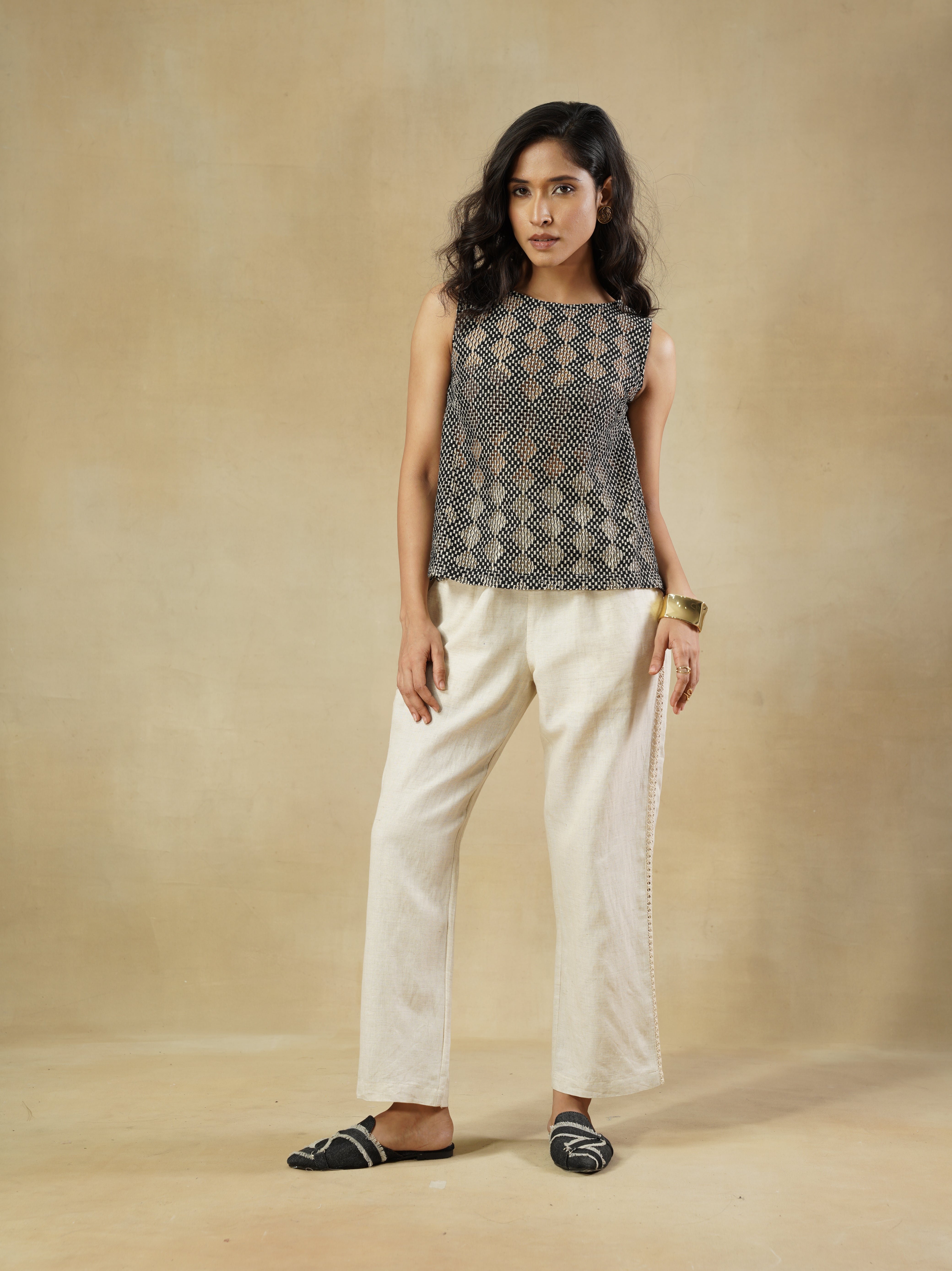 Beige Cotton-Linen Comfort Trousers