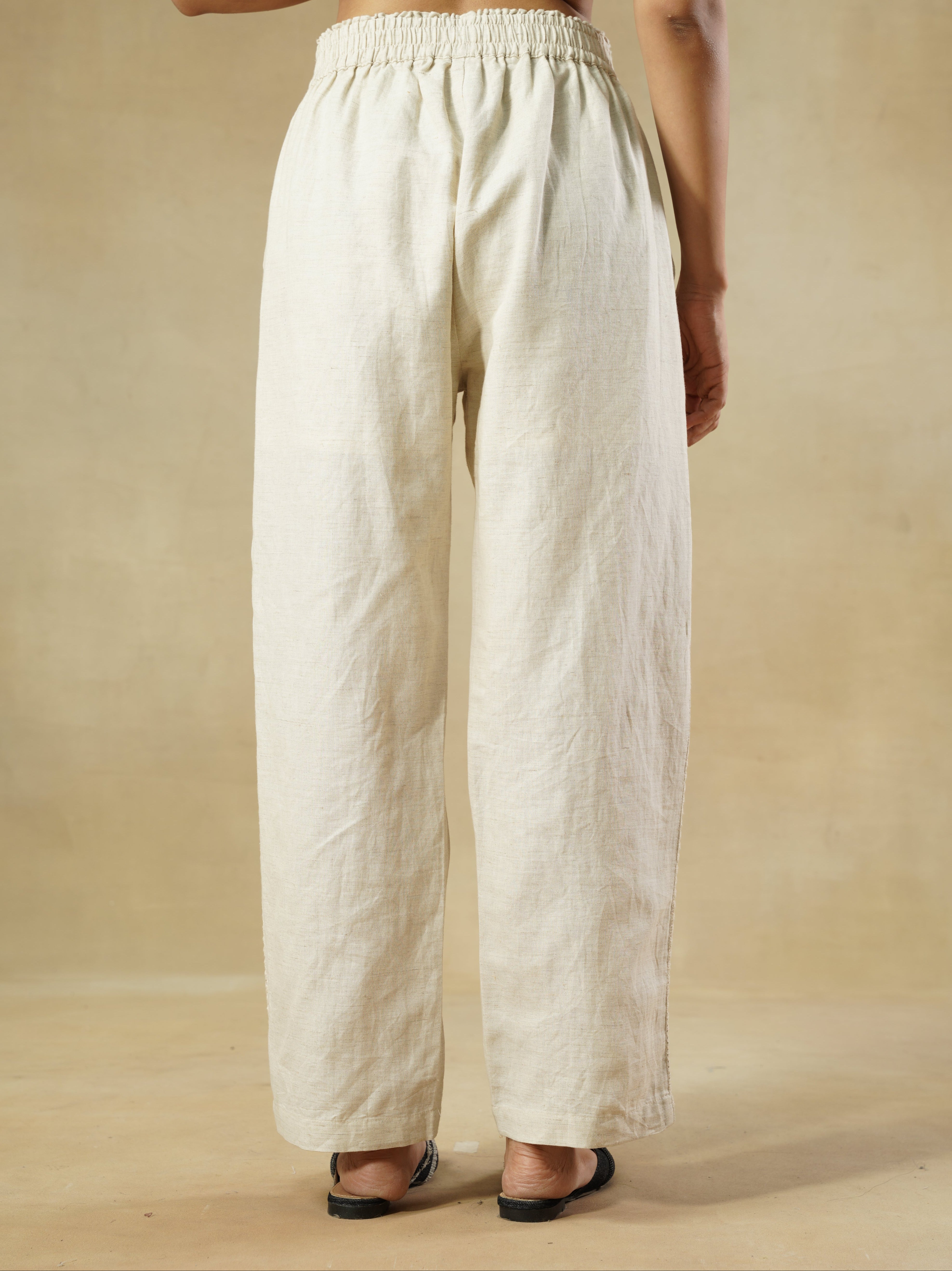 Beige Cotton-Linen Comfort Trousers