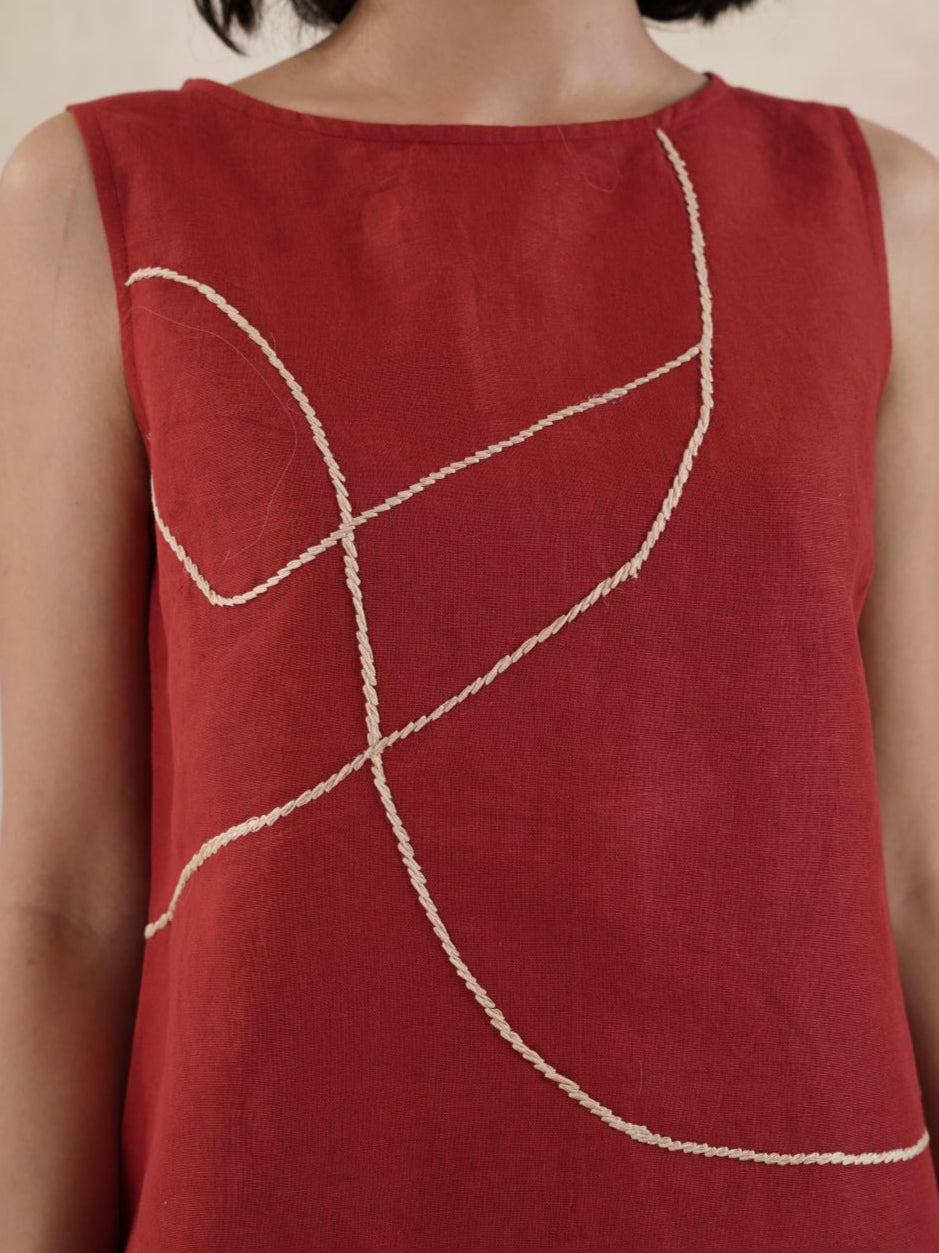 Women's Red Sleeveless Cotton Linen Top