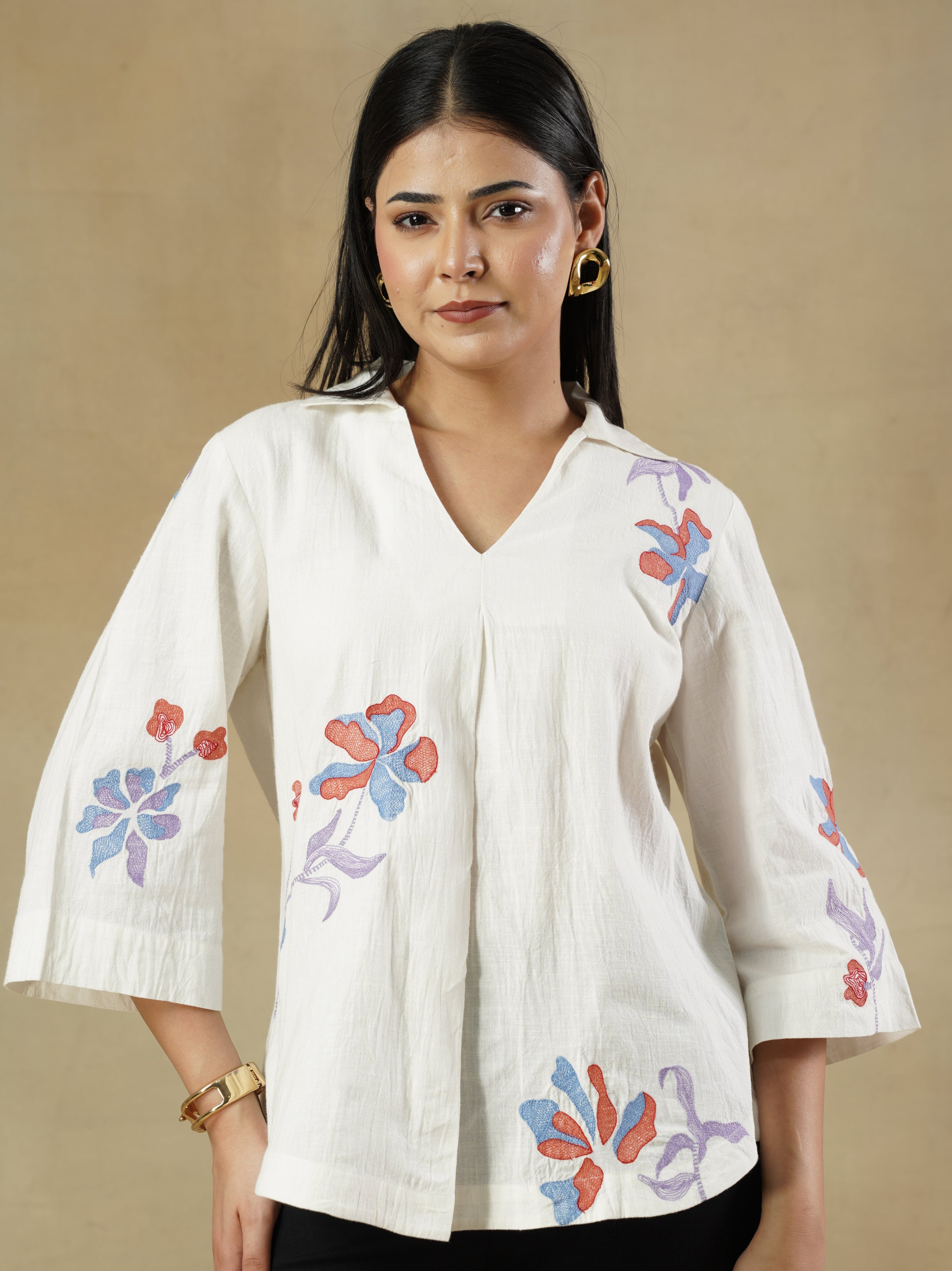 White Cotton Embroidered Tunic