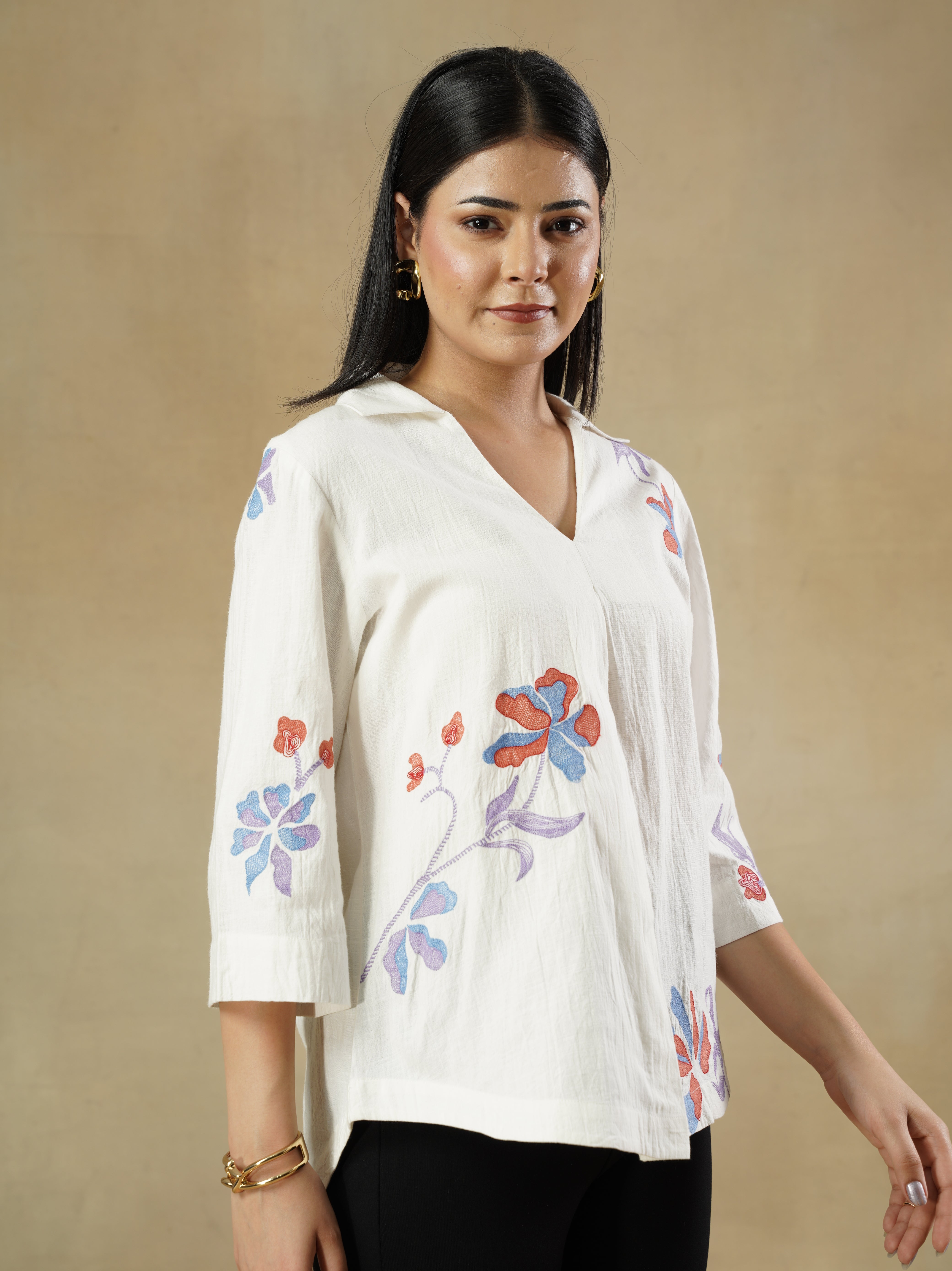 White Cotton Embroidered Tunic