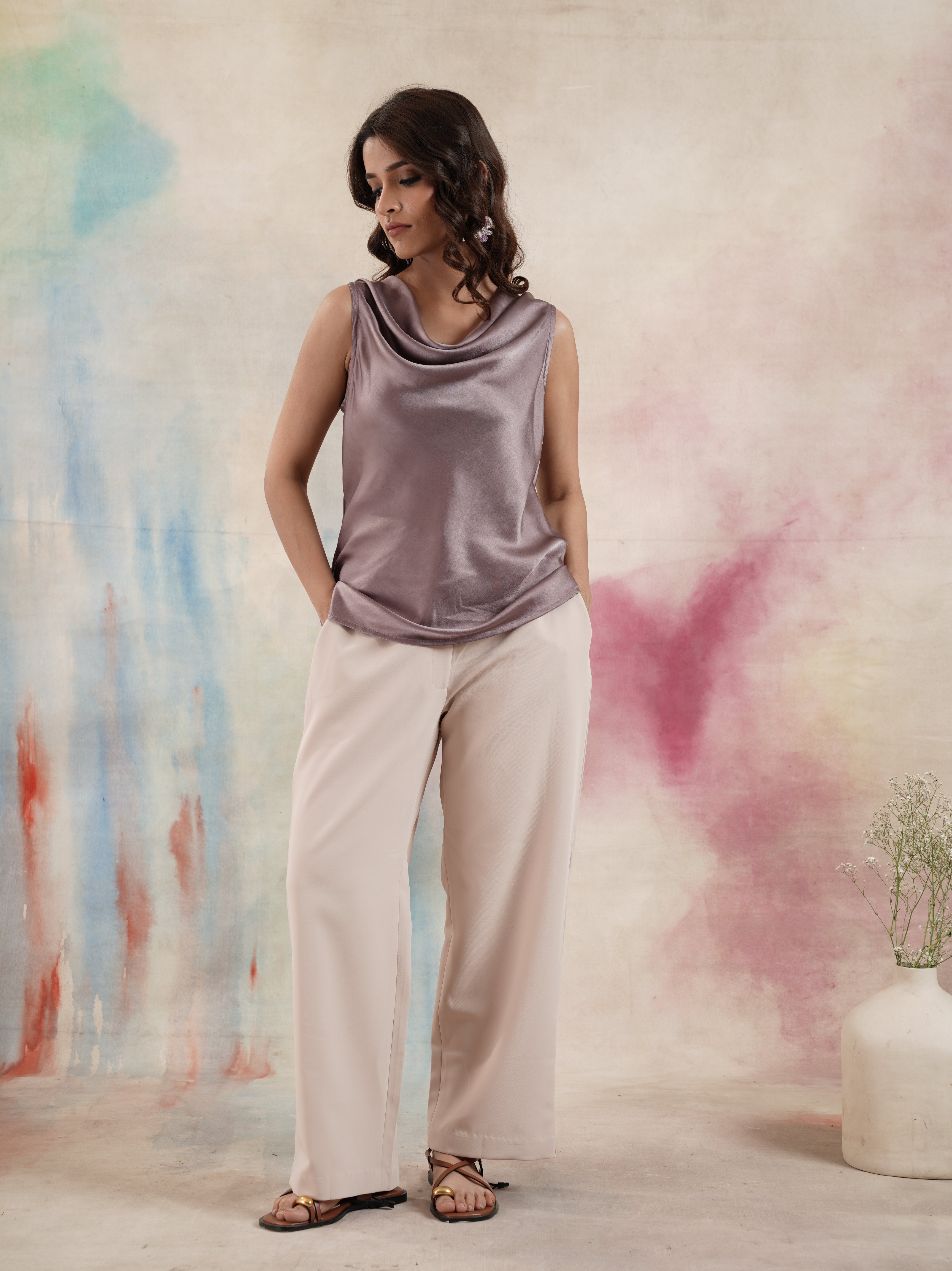 Women's Cowlneck Sleeveless Purple Top