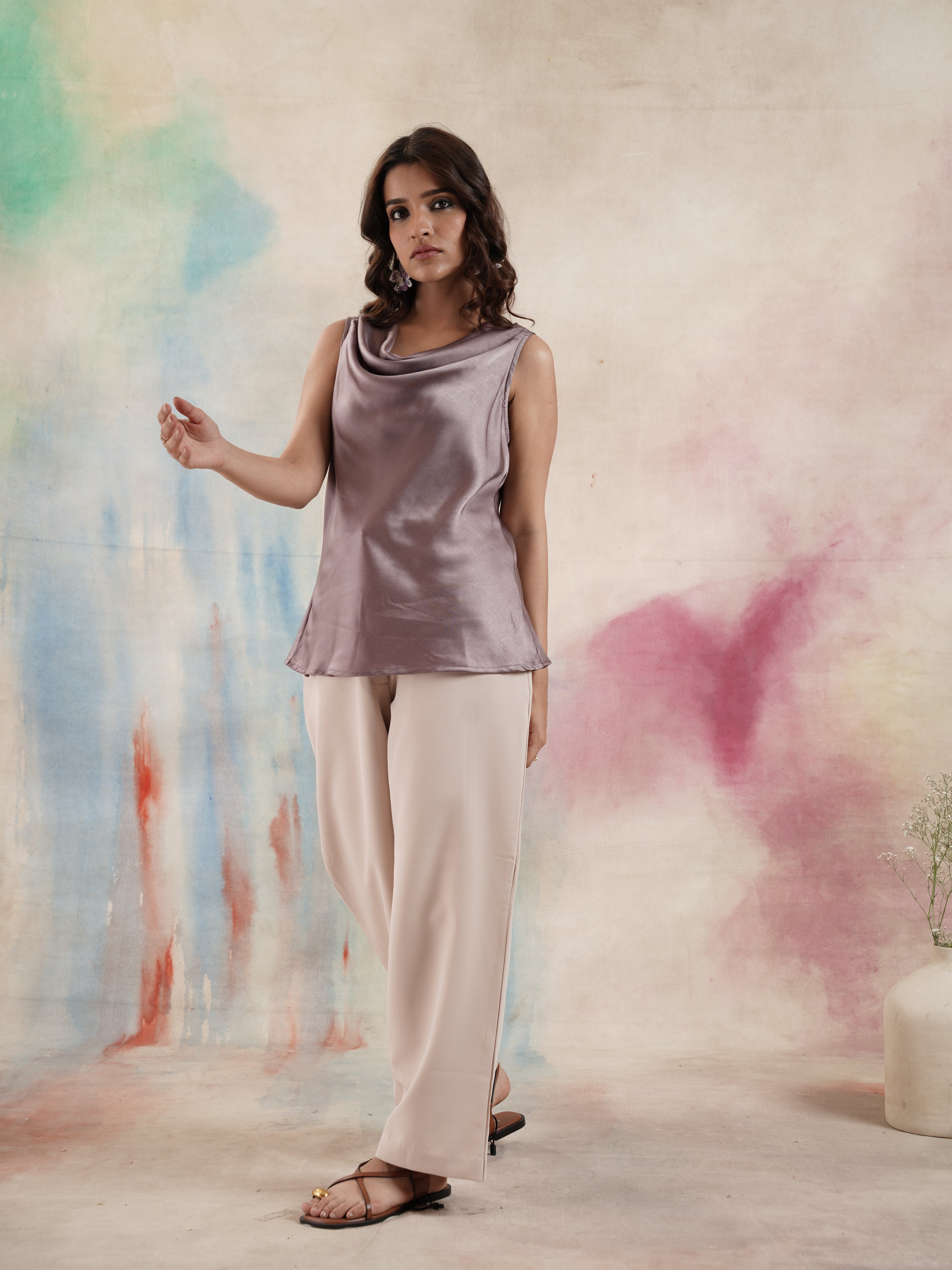 Women's Cowlneck Sleeveless Purple Top