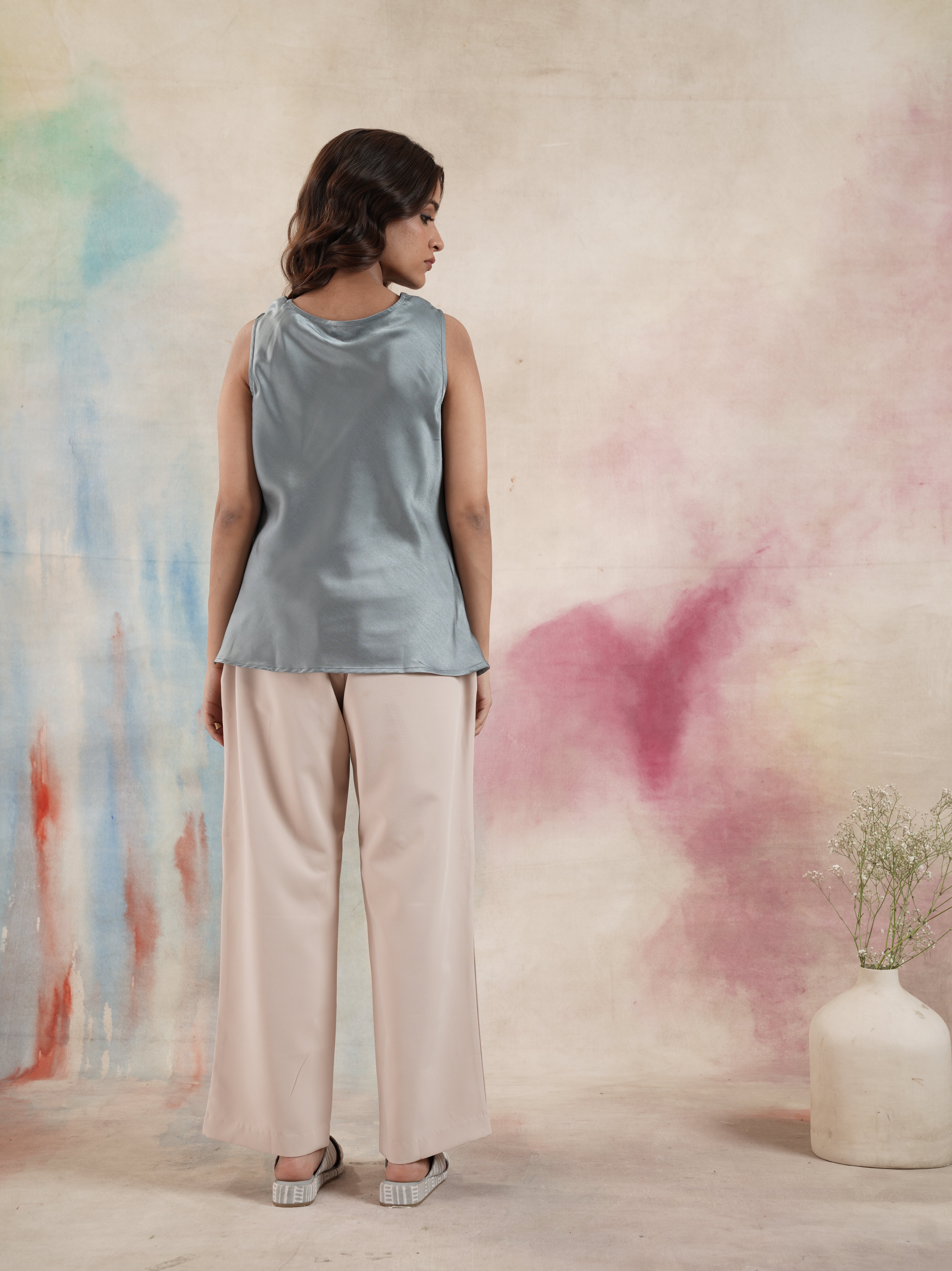 Women's Cowlneck Sleeveless Blue Top