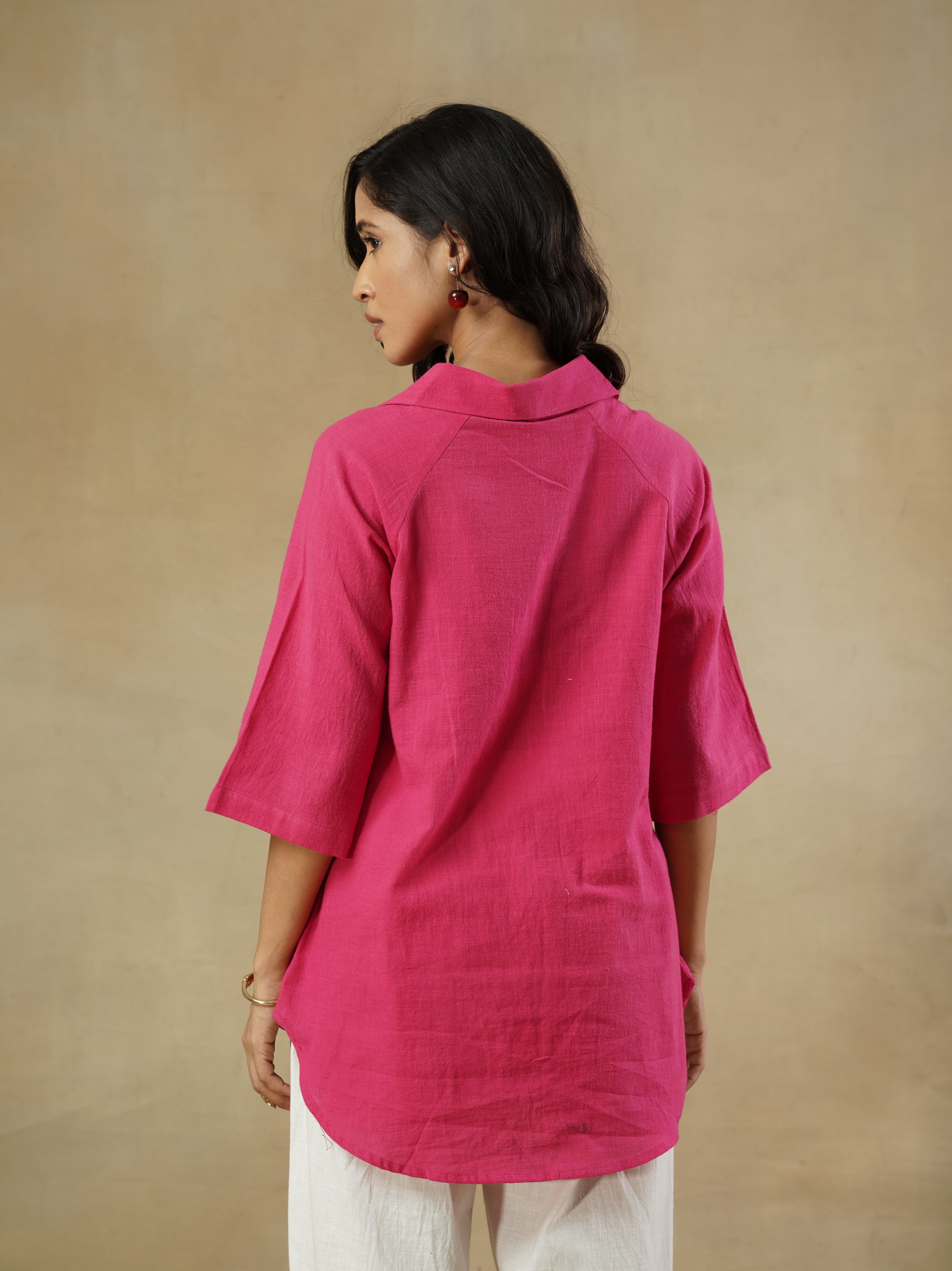Fuchsia Embroidered Cotton Shirt