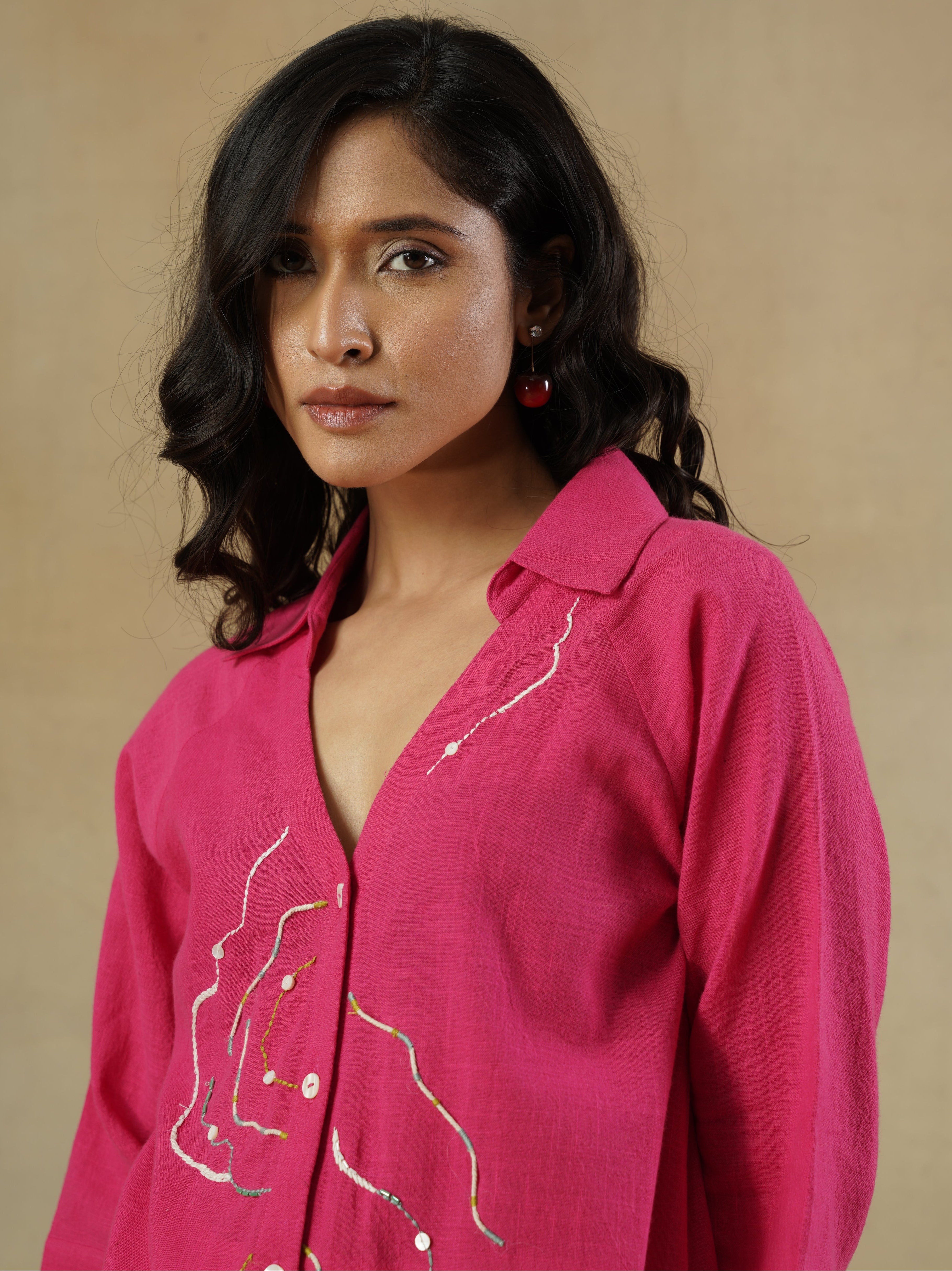 Fuchsia Embroidered Cotton Shirt
