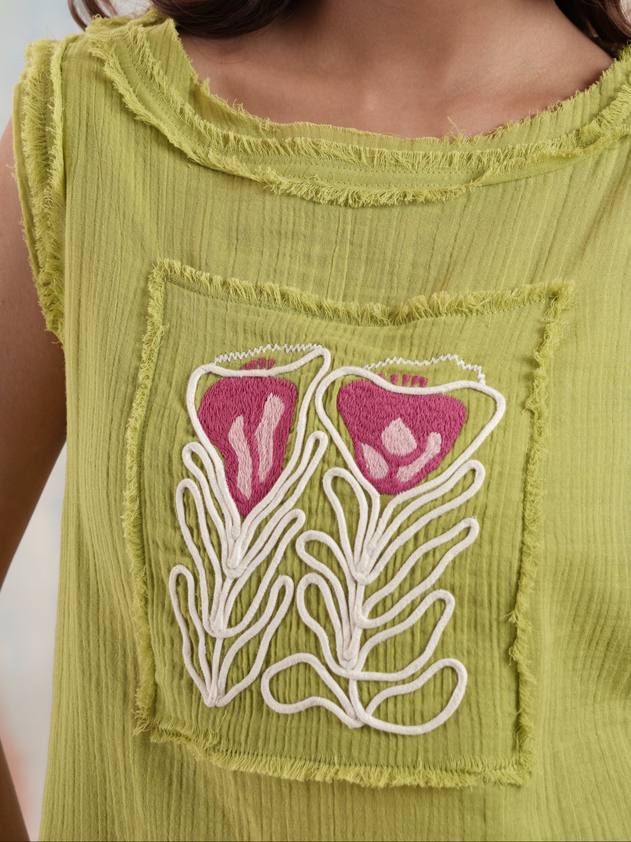 Women's Lime Embroidered Cotton Top