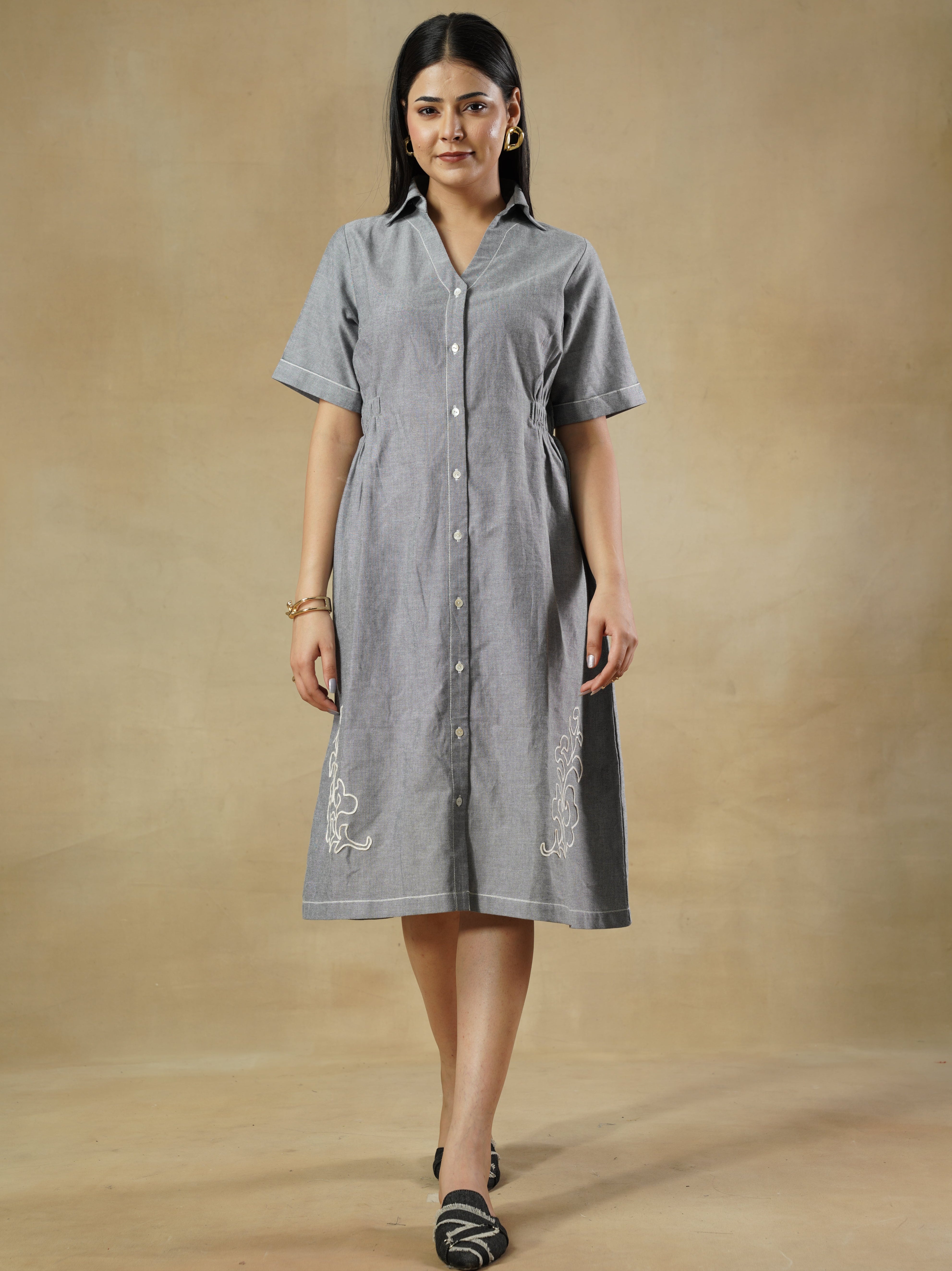 Dori Embroidered Chambray Shirt Dress