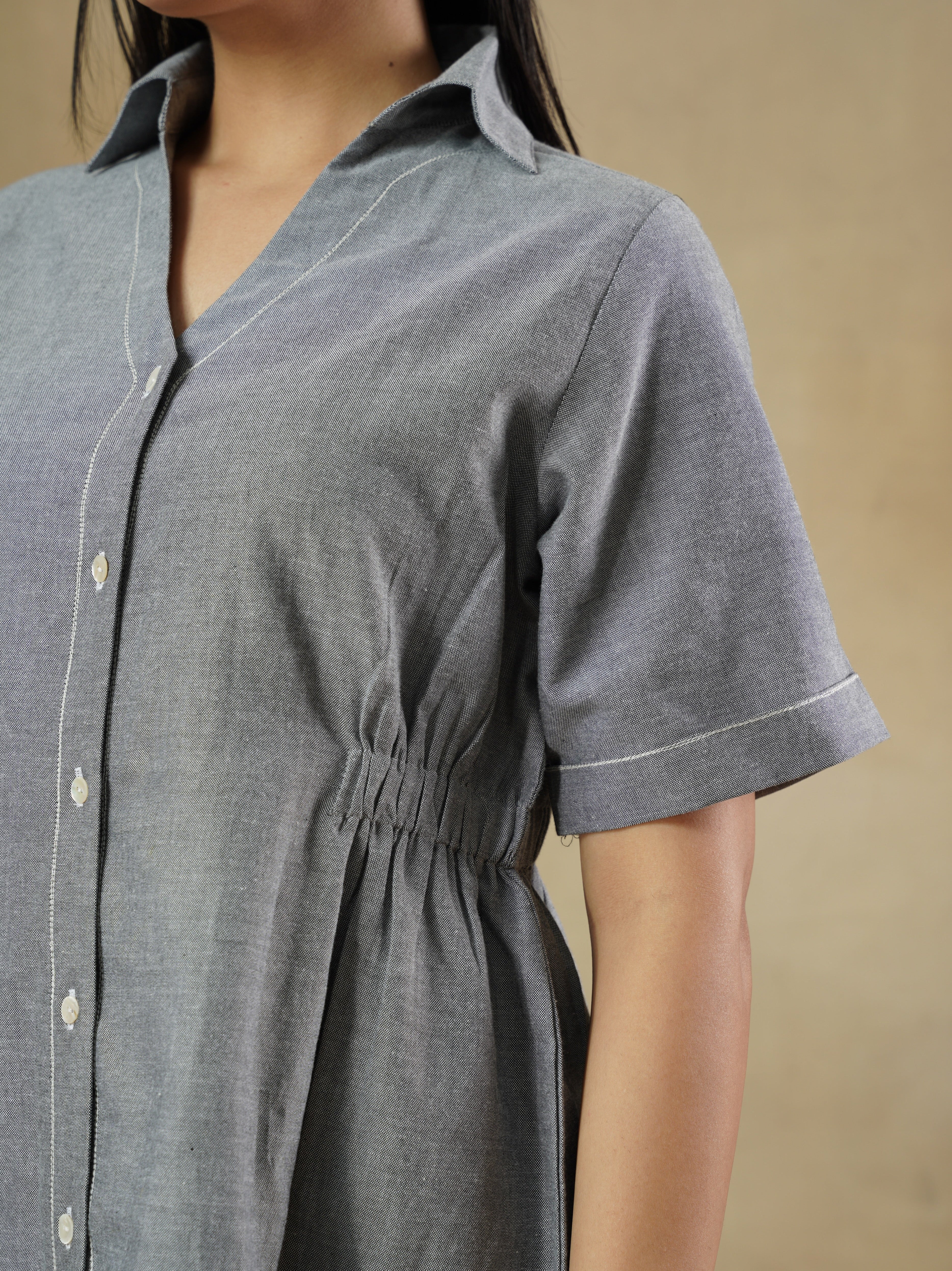 Dori Embroidered Chambray Shirt Dress