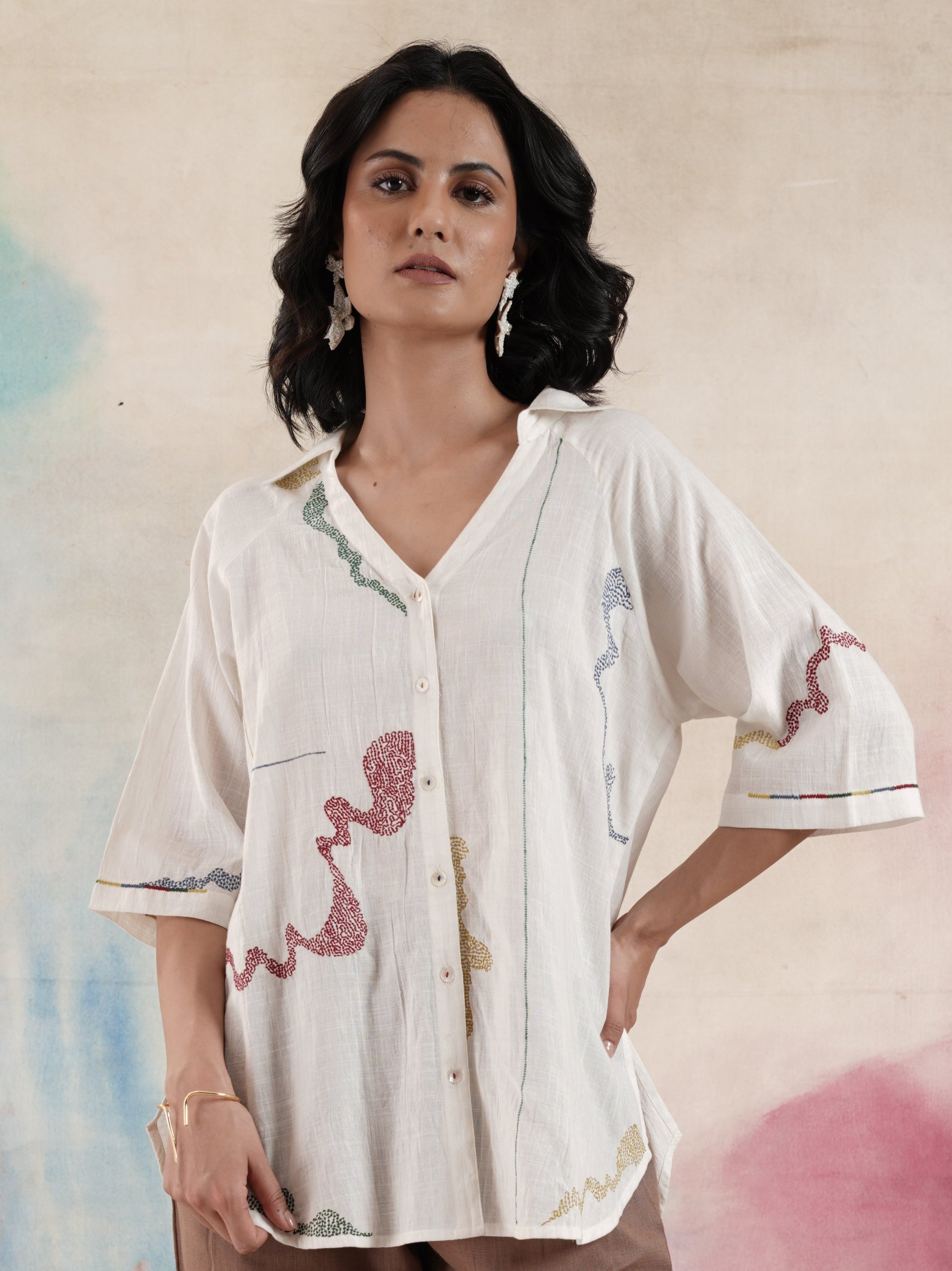 Women's Off White Embroidered Shirt