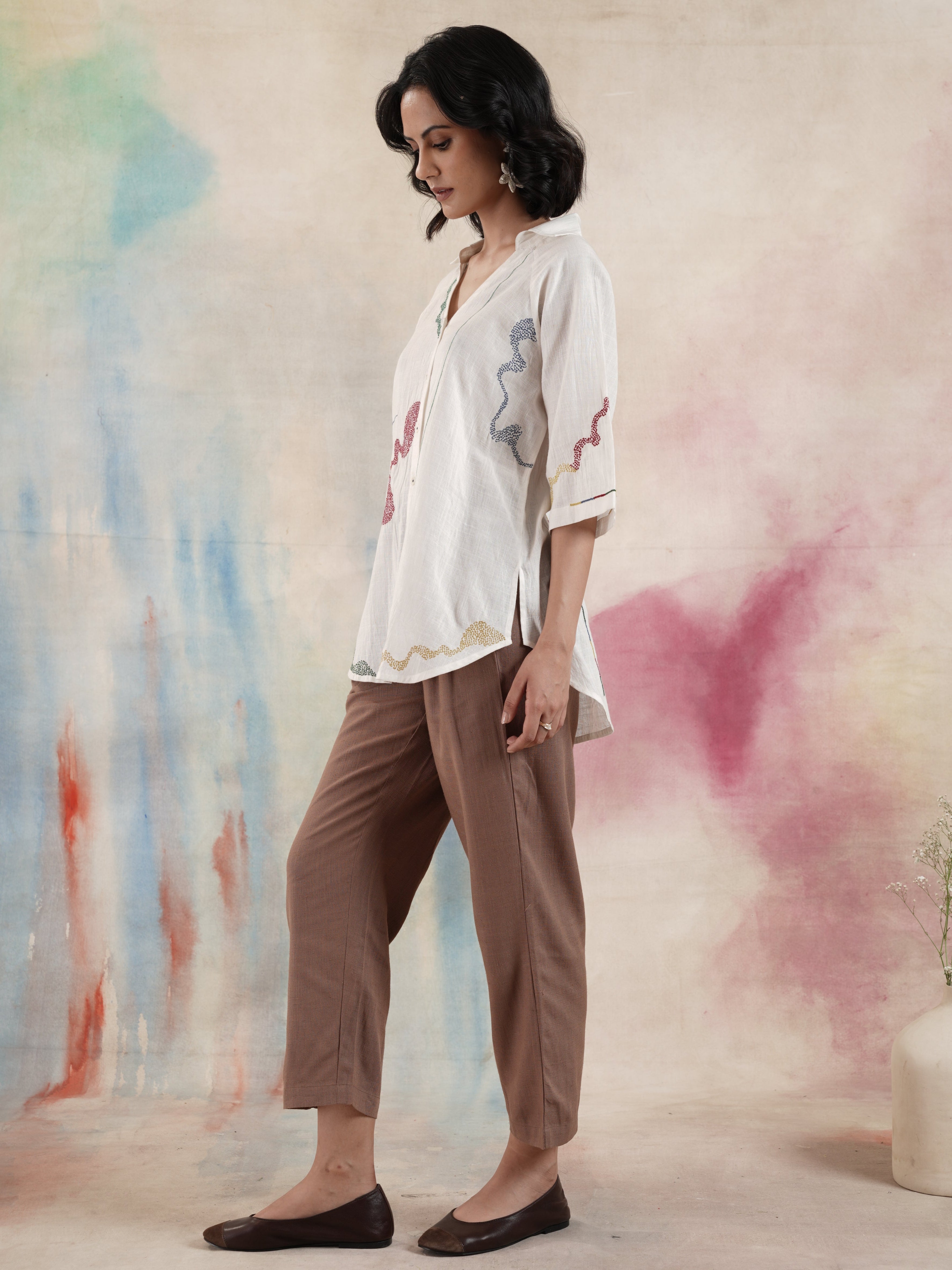 Women's Off White Embroidered Shirt