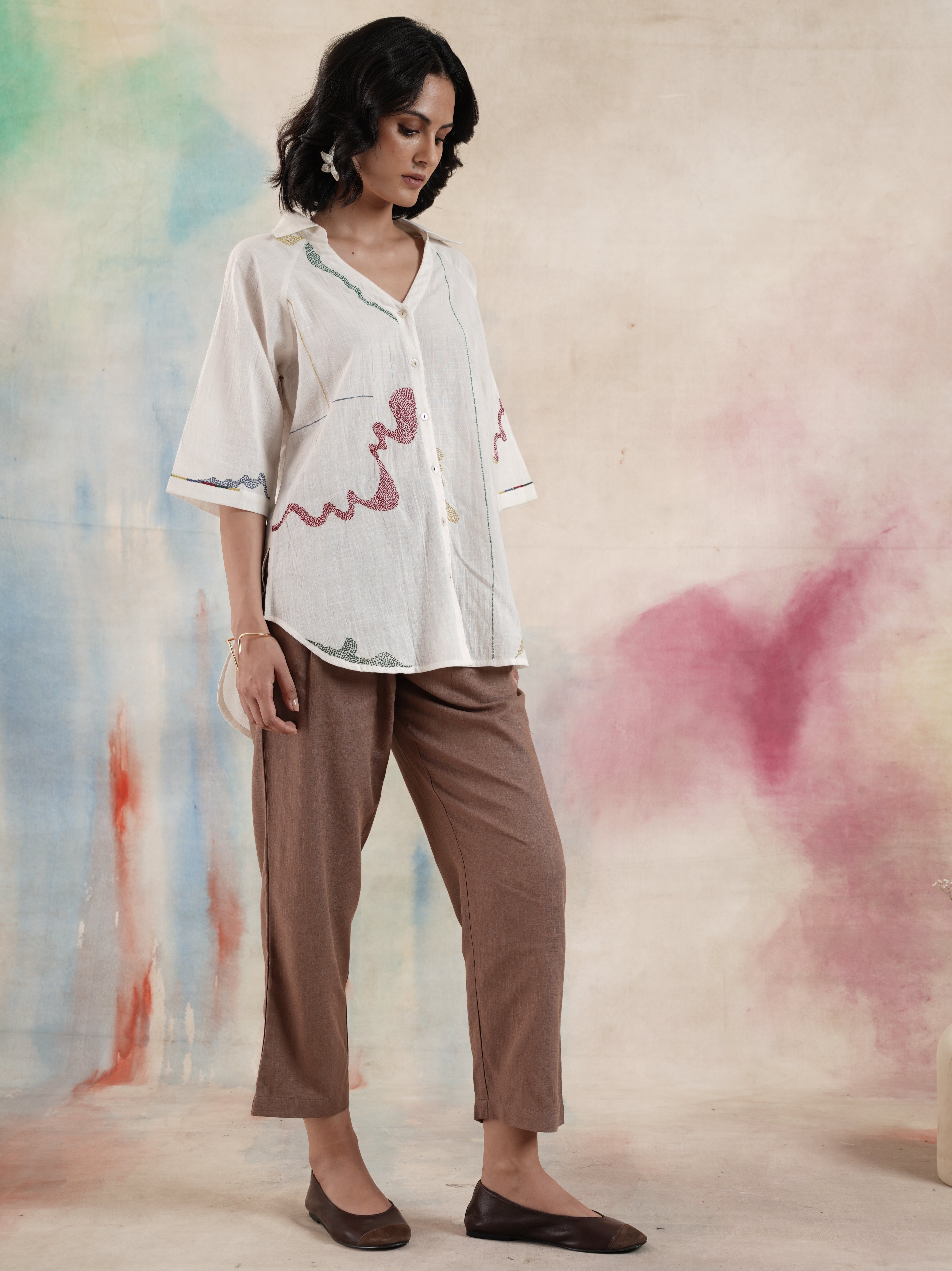 Women's Off White Embroidered Shirt