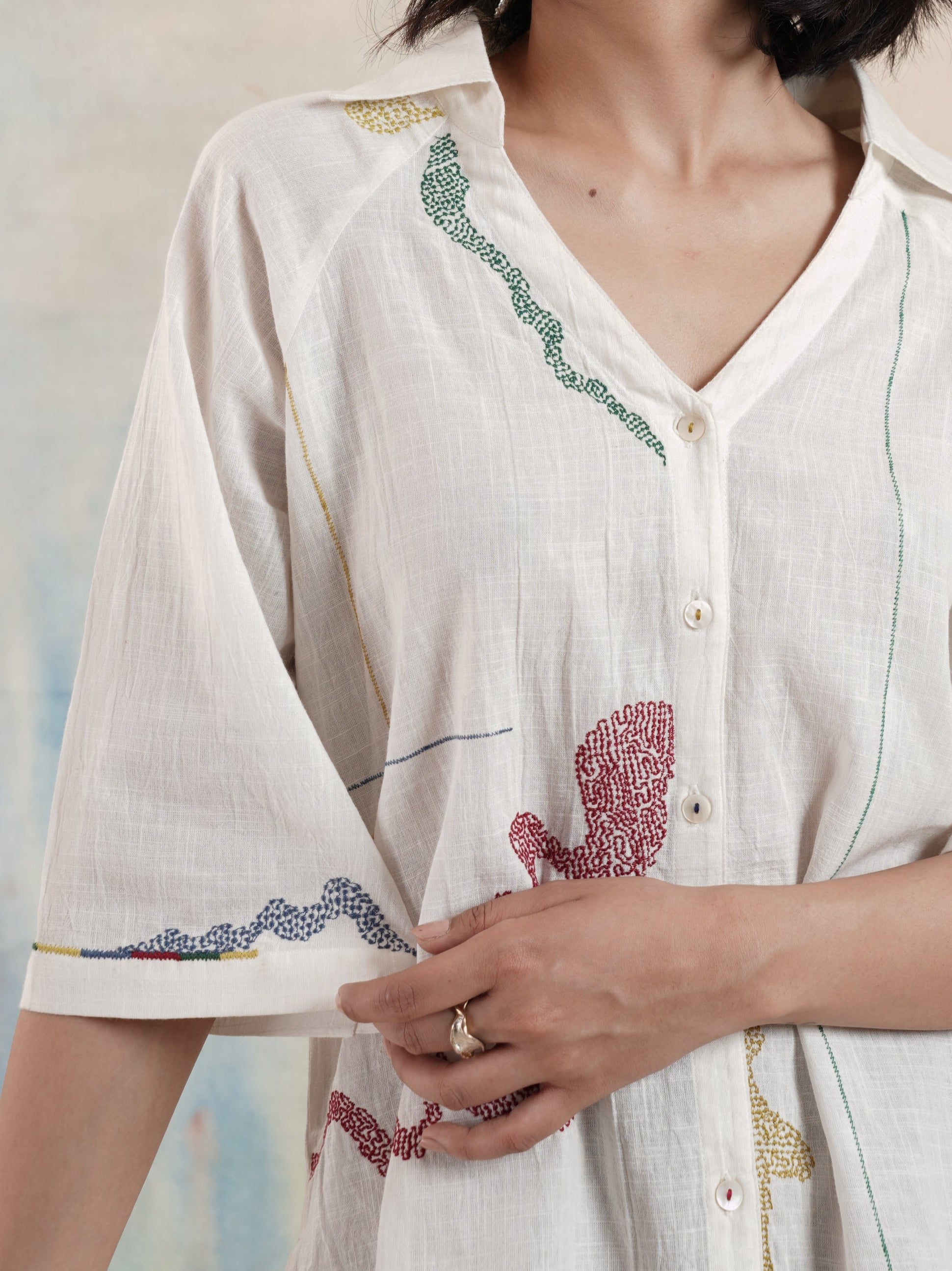 Women's Off White Embroidered Shirt