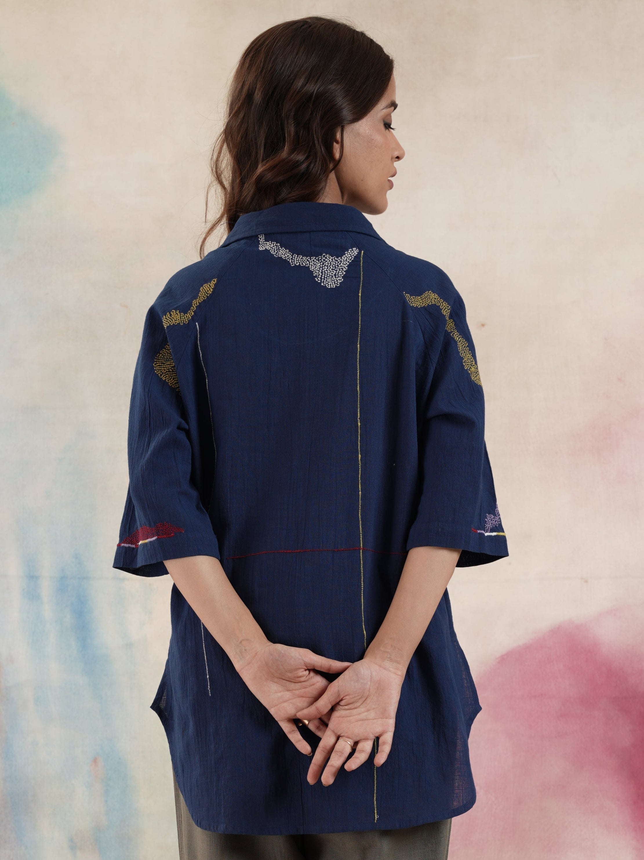 Women's Navy Embroidered Shirt