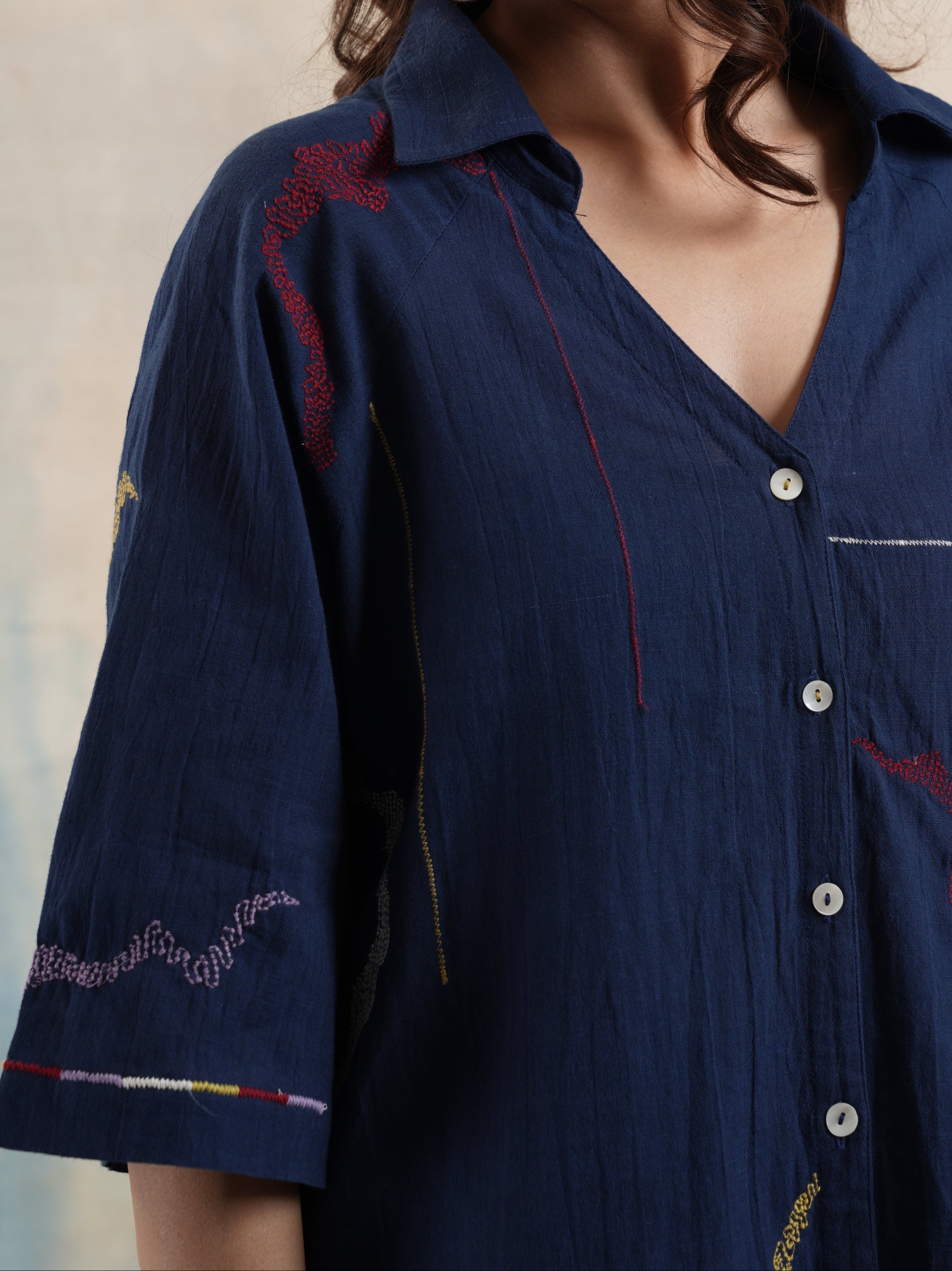 Women's Navy Embroidered Shirt