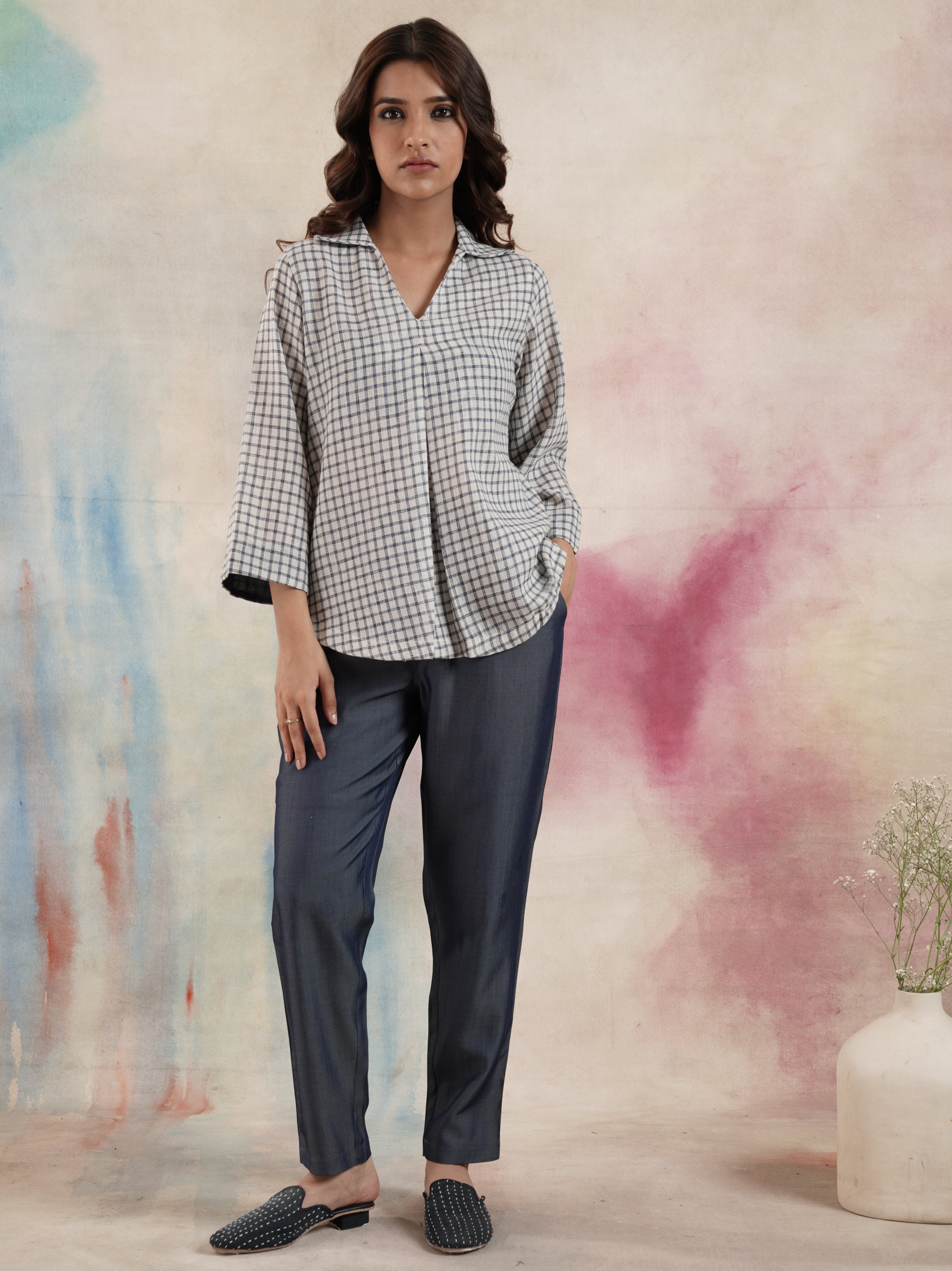 Women's Navy Appliqued Line Top