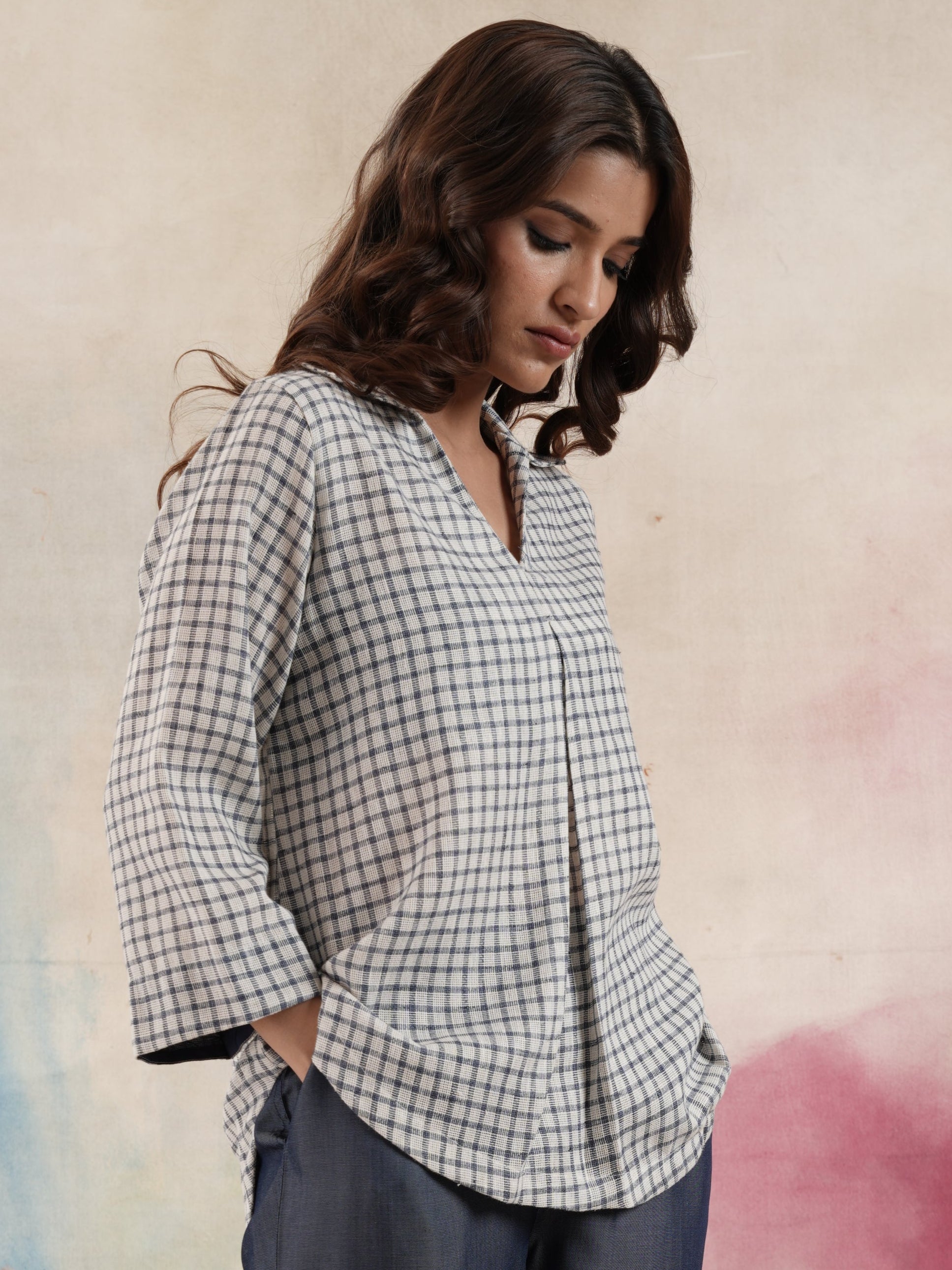 Women's Navy Appliqued Line Top