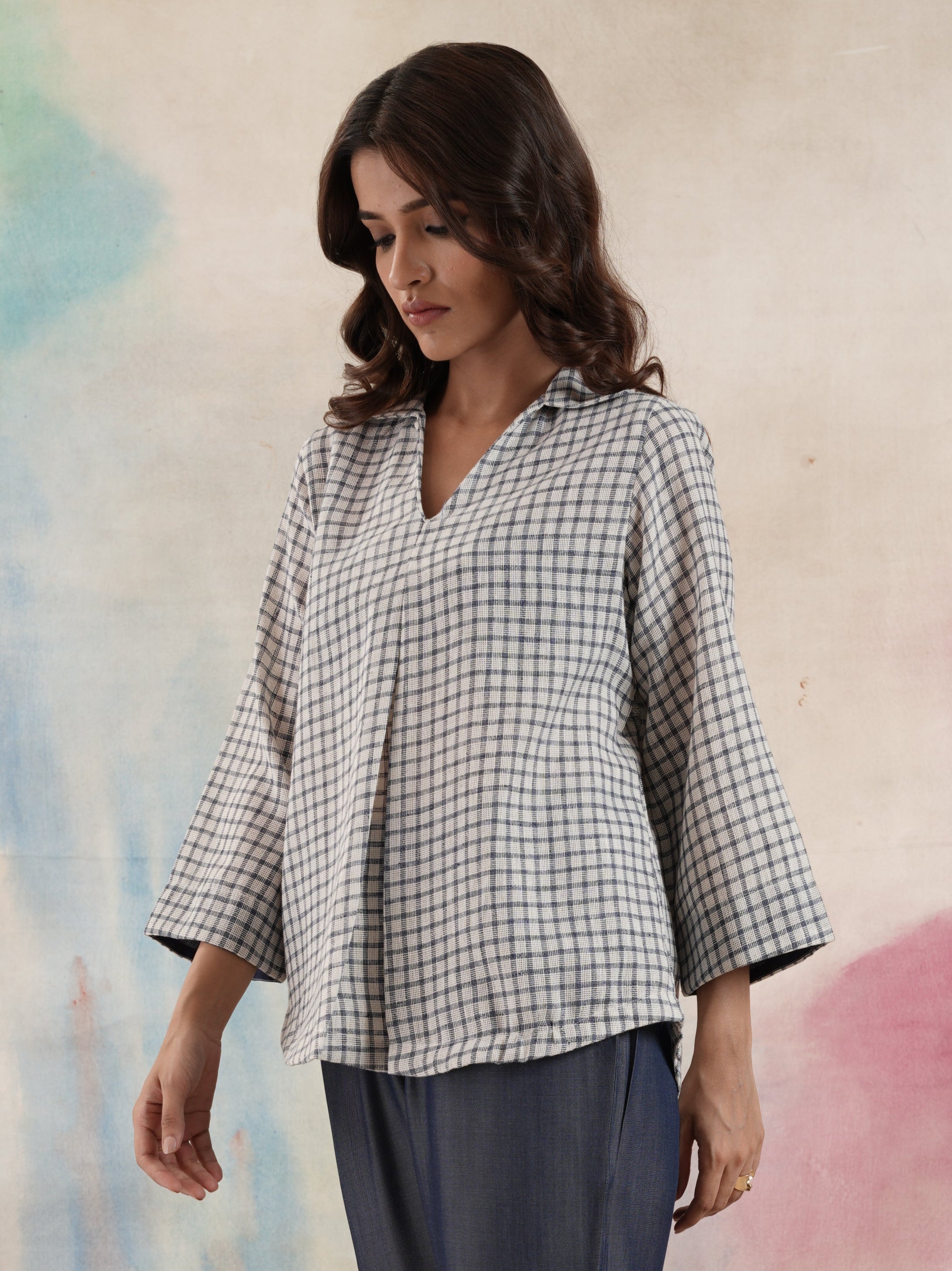 Women's Navy Appliqued Line Top