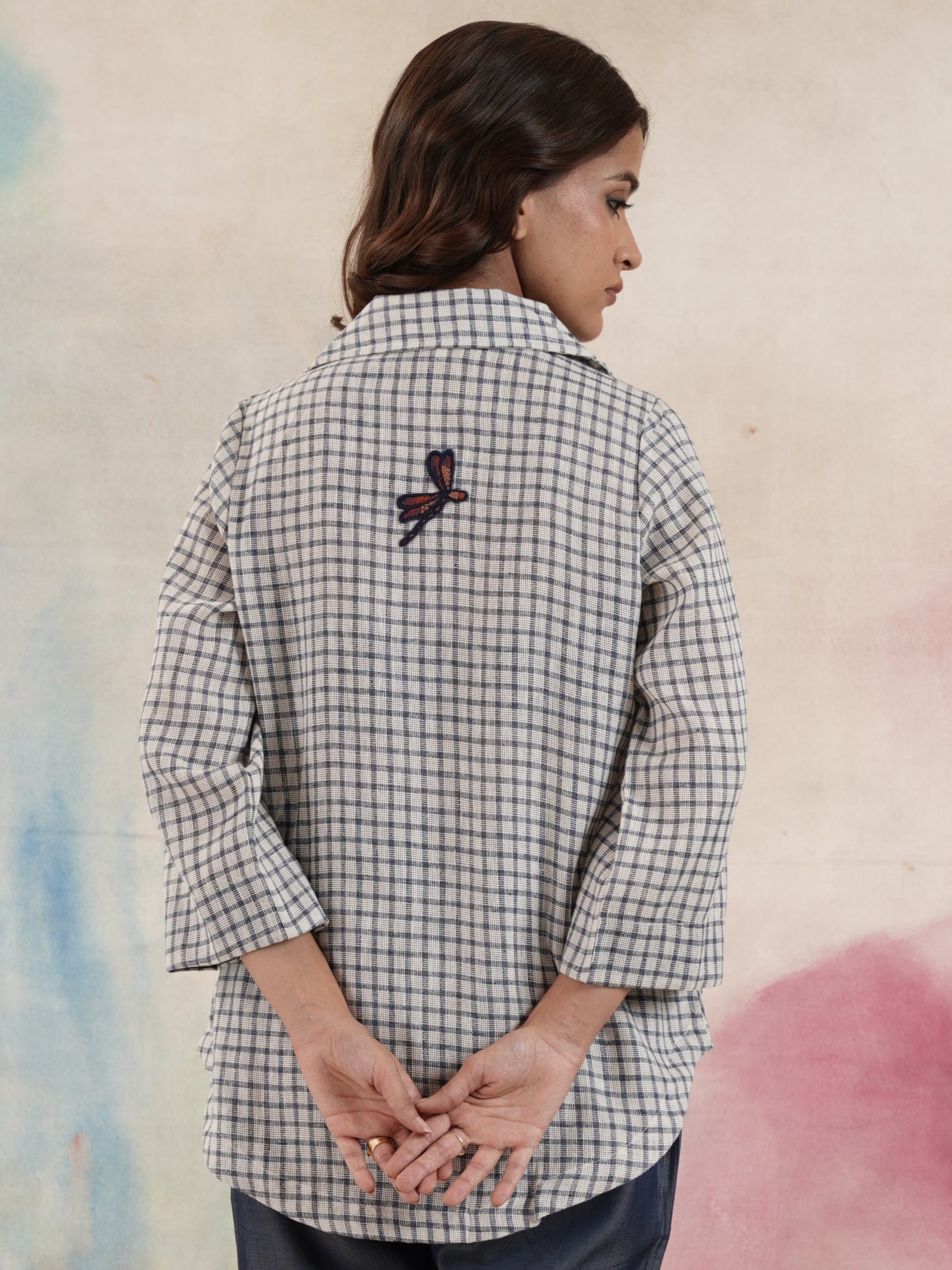 Women's Navy Appliqued Line Top